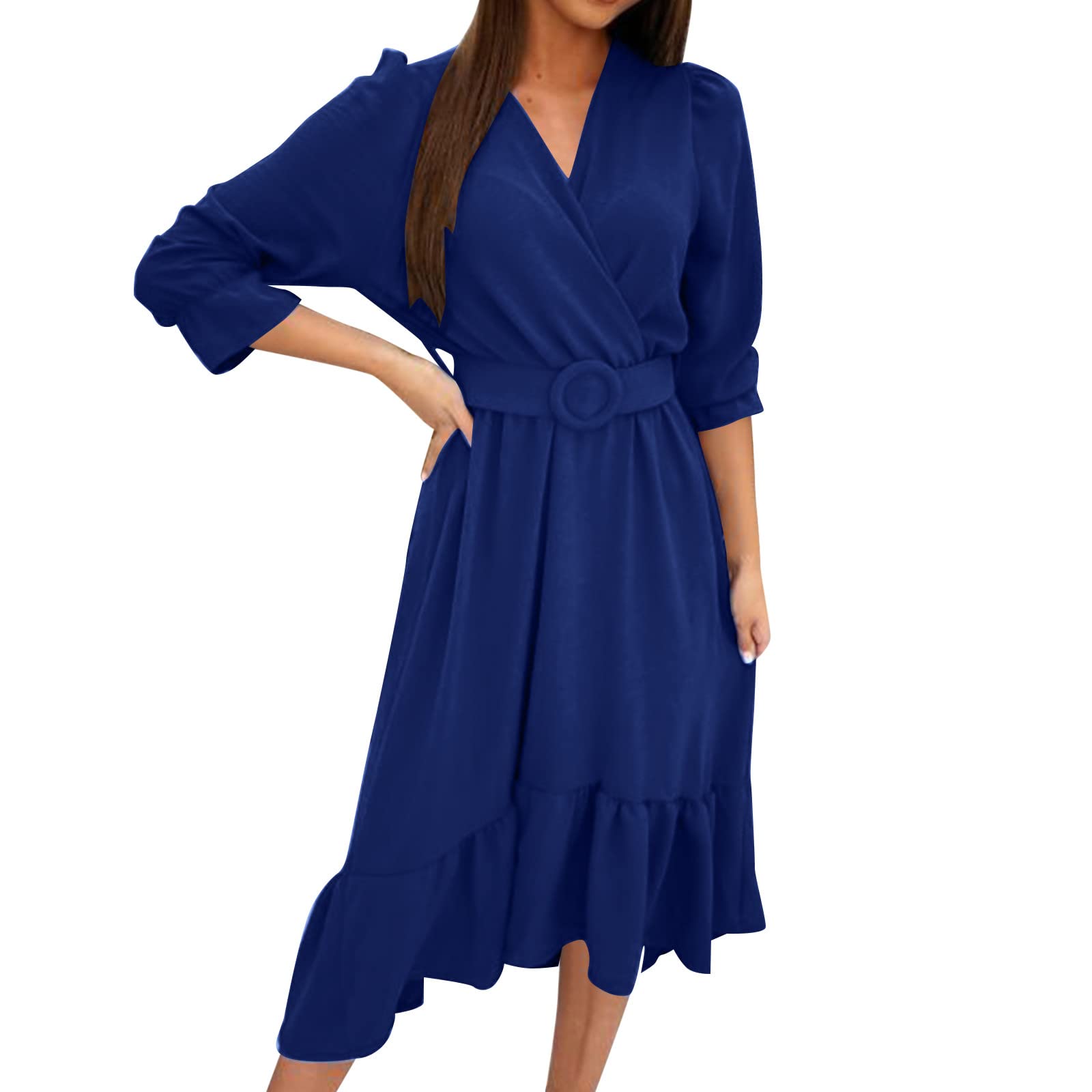 Elegant Women's V-Neck Slim Fit Wrap Dress with Belt - Pure Color Long Bodycon Dress for Party, Holiday & Special Occasions | Perfect for Evening Events, Weddings & Date Nights