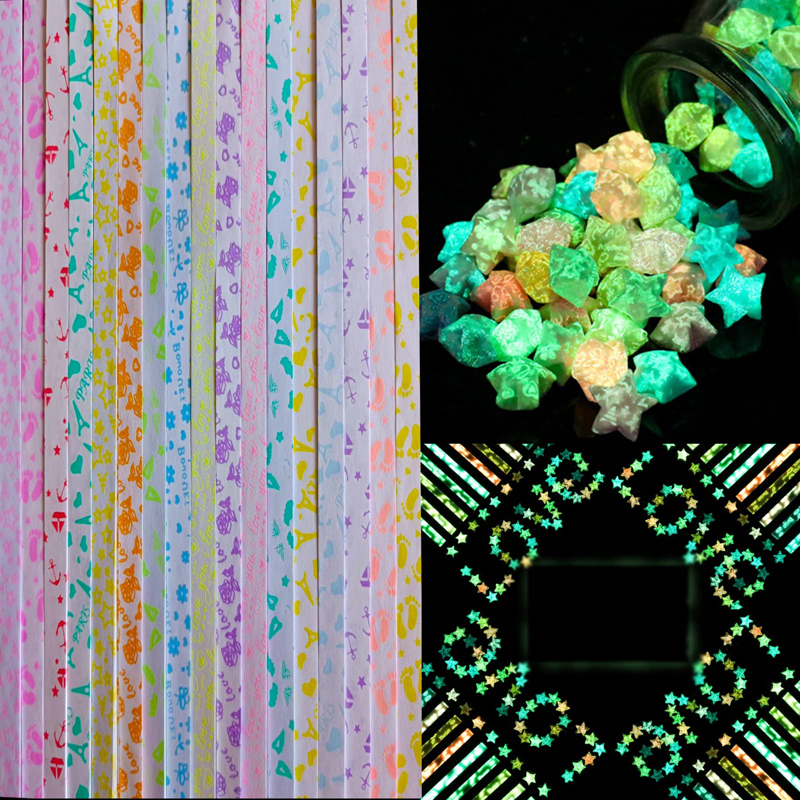 210 Sheets Glow in the Dark Origami Star Paper Strips - 10 Color DIY Lucky Star Folding Paper for Handmade Crafts, Room Decor, Party Favors & Gift Wrapping (Mixed Colors, Luminous)