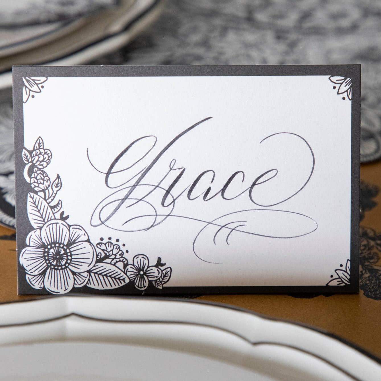 Elegant Ebony Harvest Blooms Place Cards - Perfect for Weddings, Dinner Parties & Special Events