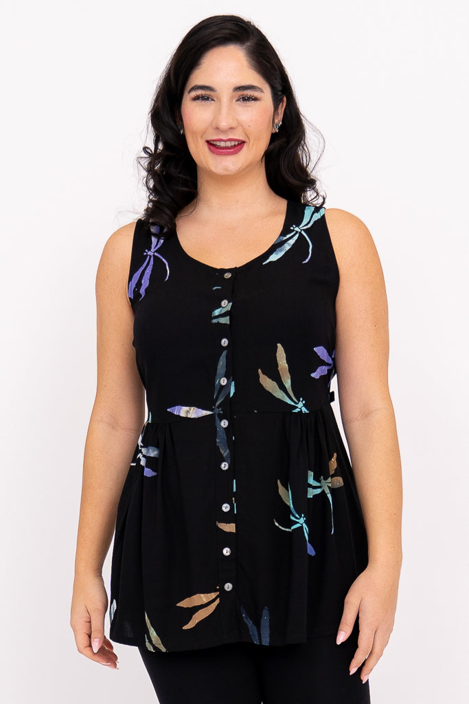 Cleo Top Women's Fashion Blouse | Dragonfly Glow Print Elegant Shirt for Casual Wear & Summer Outfits