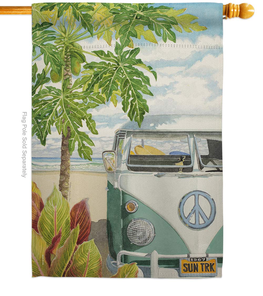 Breeze Decor Hula Girl Summer Decorative Vertical House Flag 28x40 Inches - Hawaiian Themed Outdoor Garden & Patio Decor - Made in USA for Beach House, Tiki Party & Tropical Backyard