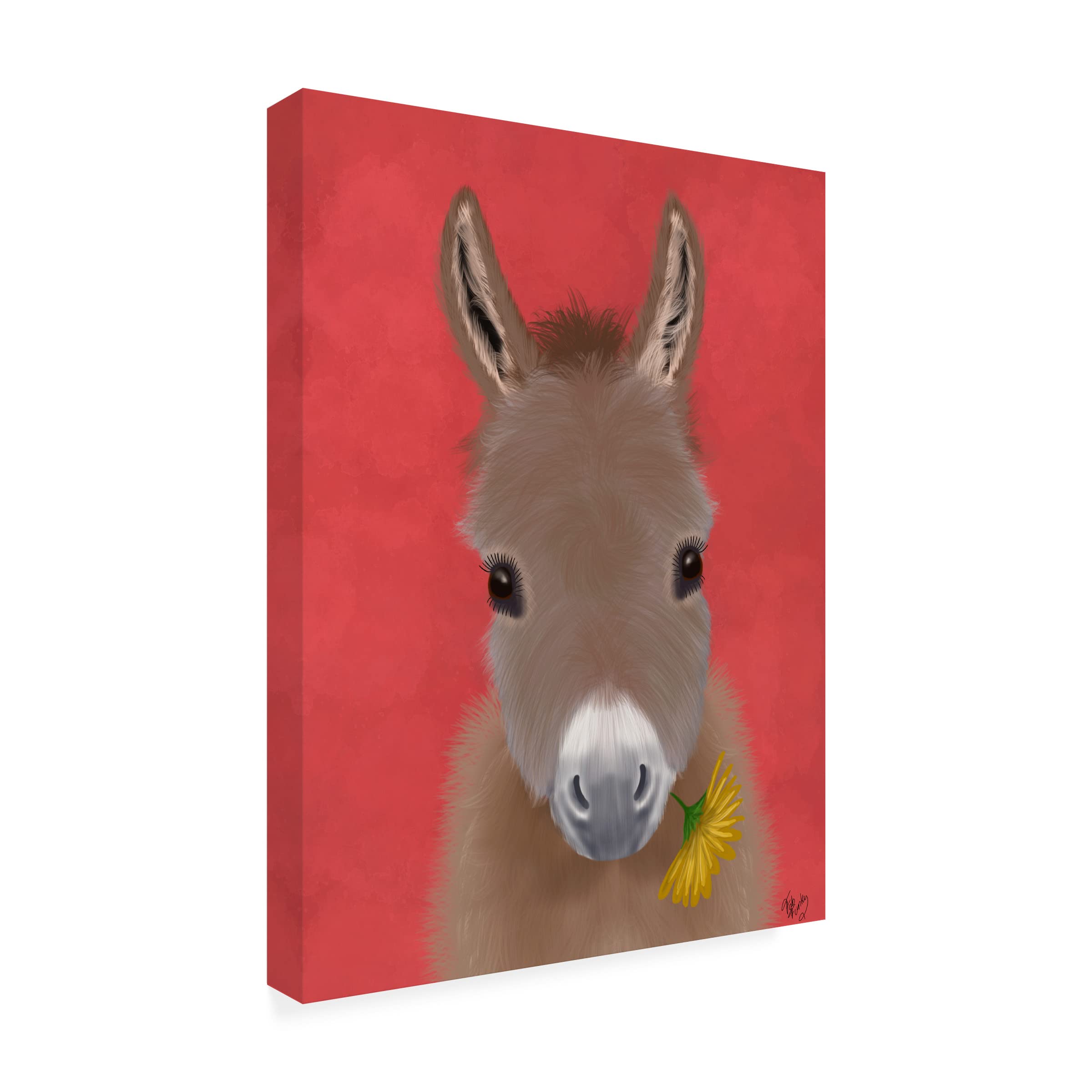 Trademark Fine Art 'Donkey Yellow Flower' Canvas Wall Art Print by Fab Funky - Vibrant Home Decor for Living Room, Bedroom & Office