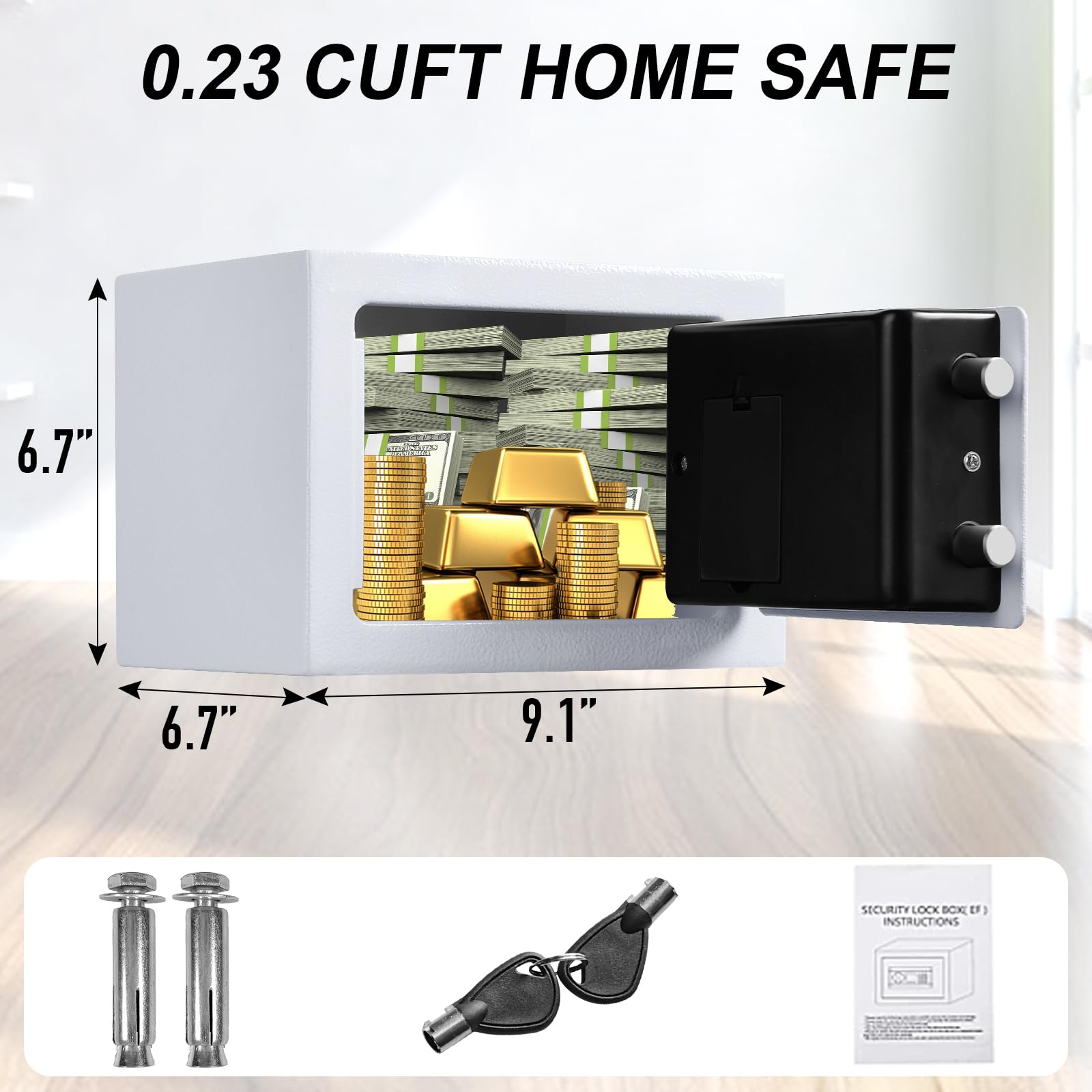 Tenamic 0.23 Cubic Feet Electronic Digital Safe Box with Keypad Lock - Solid Alloy Steel Security Cabinet for Home, Office & Hotel Use - HB17 White Safe for Valuables, Documents & Cash Protection