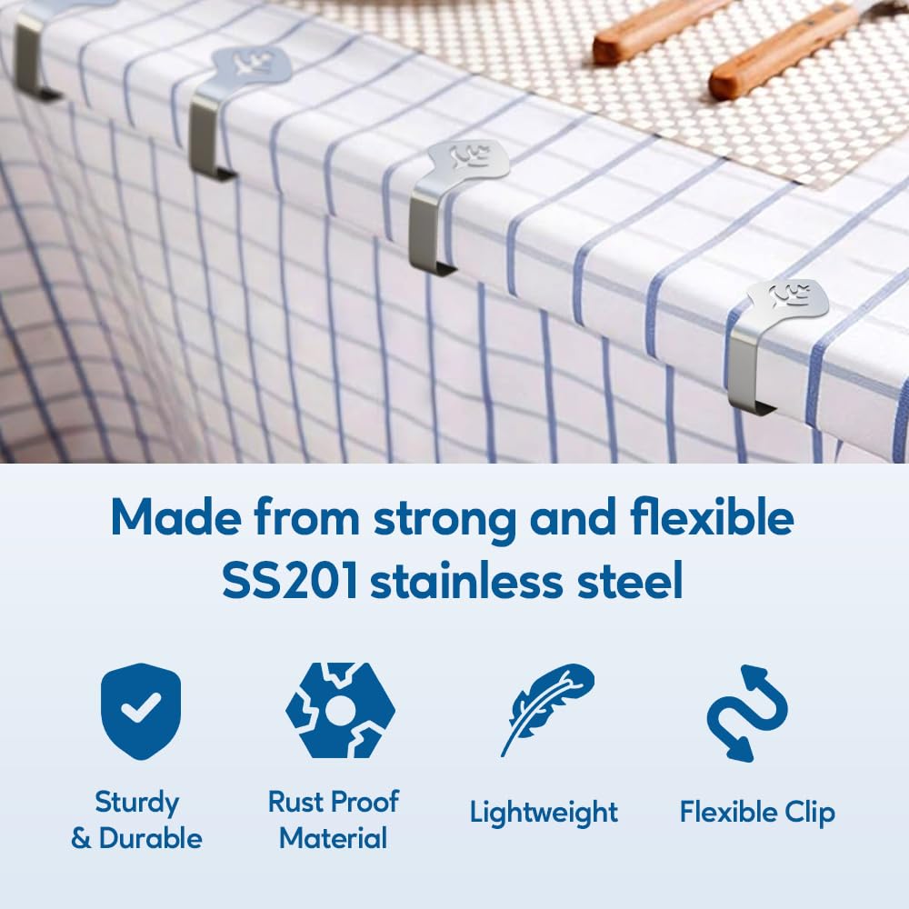 6 Pack Stainless Steel Picnic Tablecloth Clips - Heavy Duty Table Cloth Clamps for Outdoor Dining, Fits 1.9” Thick Tables - Perfect for BBQs, Camping, Beach Parties & Picnics