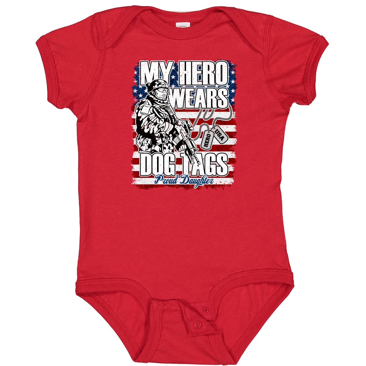 Inktastic Military Proud Daughter Hero Wears Dog Tags Girls Baby Bodysuit - Patriotic Baby Onesie for Army Family, Veterans Day & Military Apparel Gifts