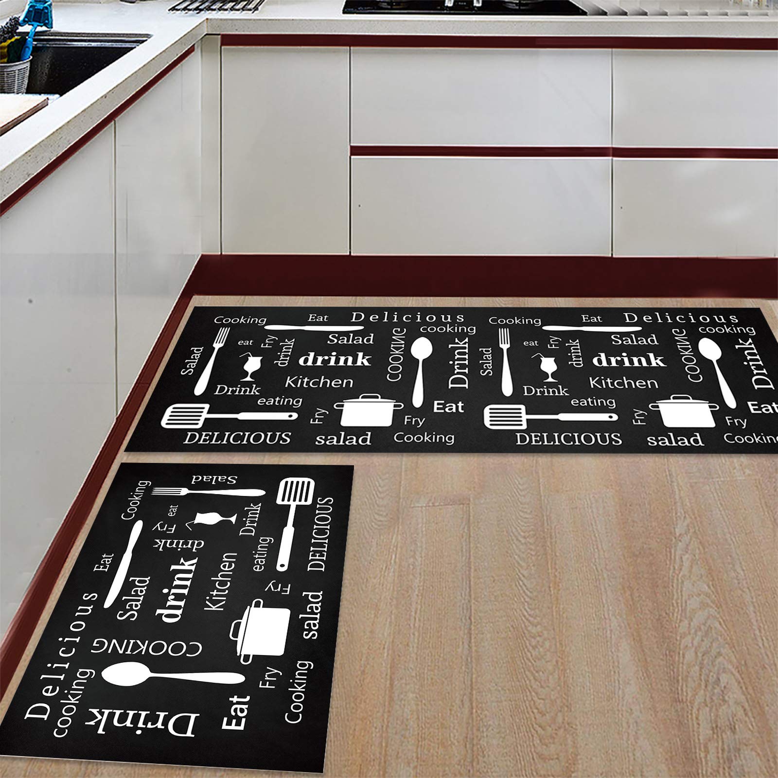 Non-Slip Anti-Fatigue Kitchen Rugs Set - 2 Piece Cushioned Floor Mats for Chef & Home Cooking (15.7