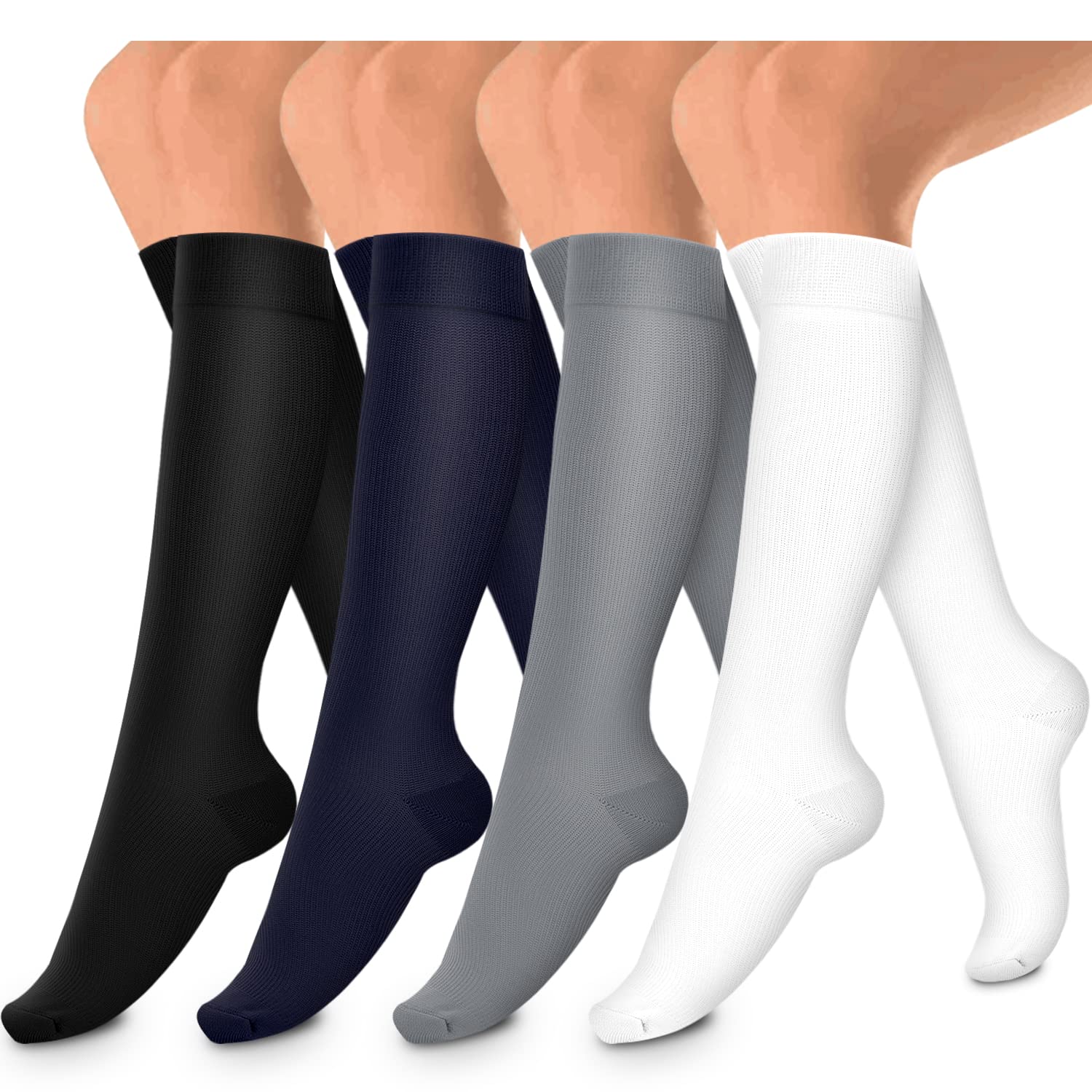 4 Pairs Compression Socks for Women & Men - Best Circulation Support for Nurses, Running, Athletic Performance - Ideal for Workouts, Travel & Long Shifts