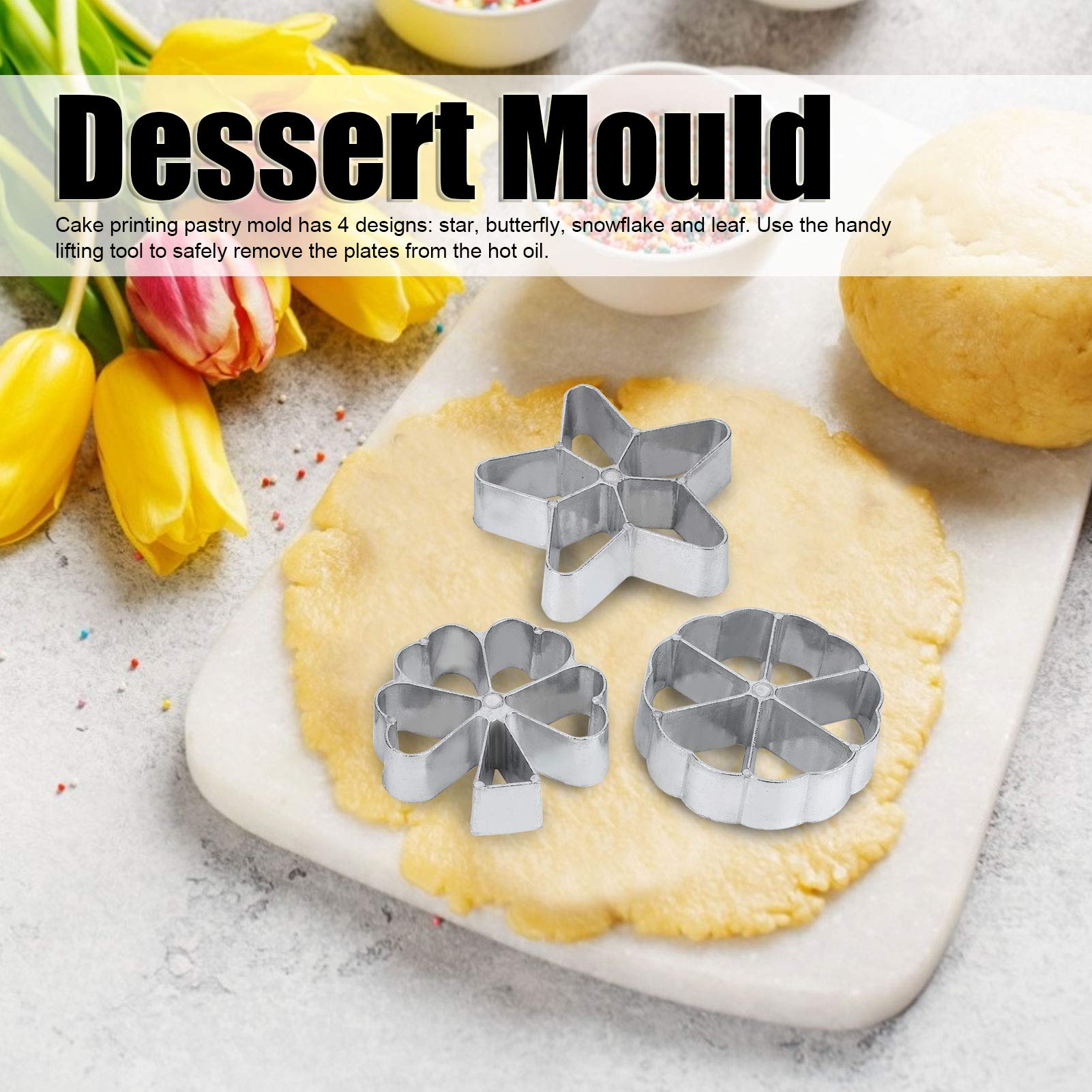 Fdit 4-Piece Kitchen Cake Printing Set - Pastry Biscuit Dessert Maker with Waffle Molds - Baking Accessories for Cake Decorating & Cookie Making - Perfect for Birthday Parties, Tea Time & Holiday Baking