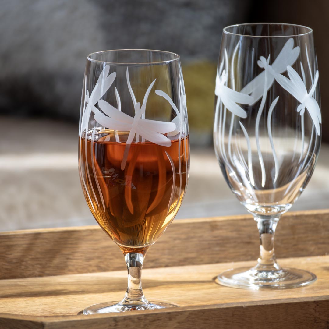 Dragonfly 16oz Footed Iced Tea Glasses - Set of 4 | Elegant Drinking Glasses for Iced Tea, Lemonade & Summer Beverages | Perfect for Parties, Picnics & Outdoor Dining