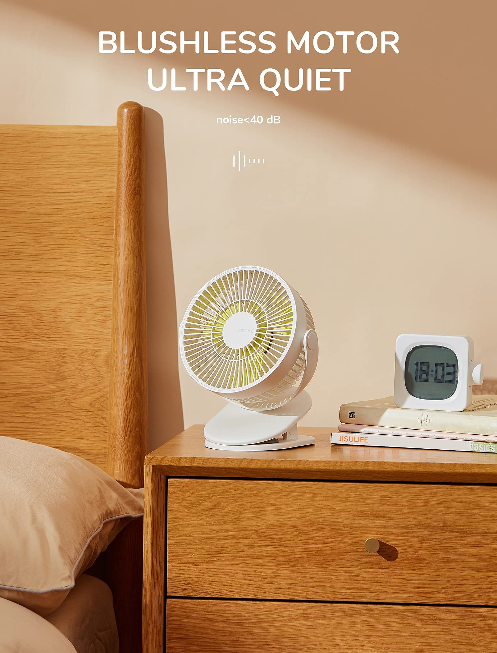 JISULIFE Clip on Baby Stroller Fan - 4000mAh Rechargeable Battery, Portable Personal Mini Fan with Quiet Operation & Narrow Slot Design, 4 Speed Settings, Up to 14 Hours Runtime - Perfect for Strollers, Beds, Desks, Car Seats & Outdoor Activities - Milky White