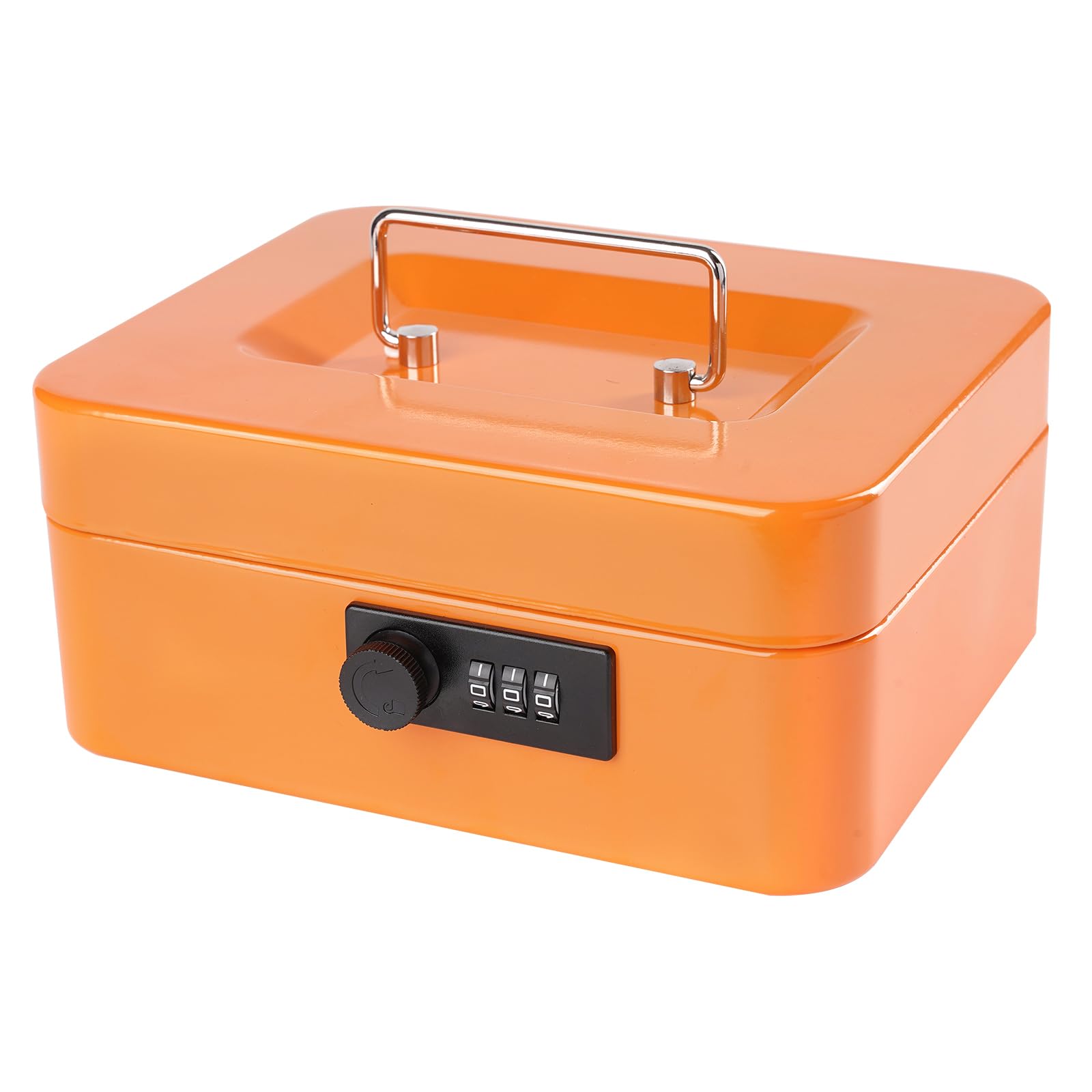 Metal Cash Box with Combination Lock & Money Tray - Portable Lock Box for Money Storage (7.87 x 6.3 x 3.54 Inches, Orange) - Perfect for Home, Office, Retail & Event Cash Security