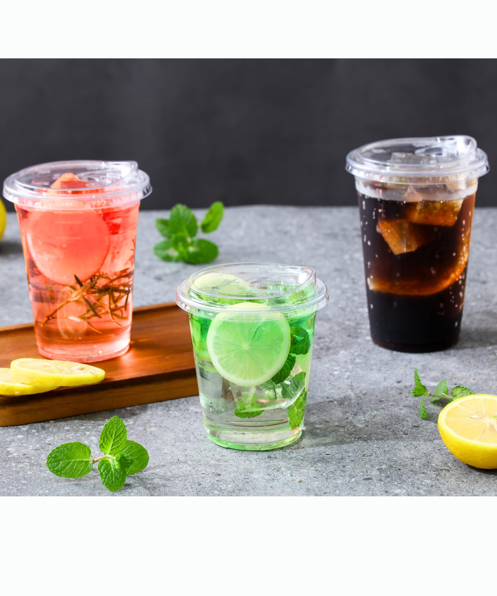 16 oz Clear Disposable Plastic Cups with Sip-Lids - 25 Sets of BPA-Free Iced Coffee Cups with Strawless Lids - Perfect for Smoothies, Milkshakes, Cold Drinks, Parties, Picnics & Takeout Beverages