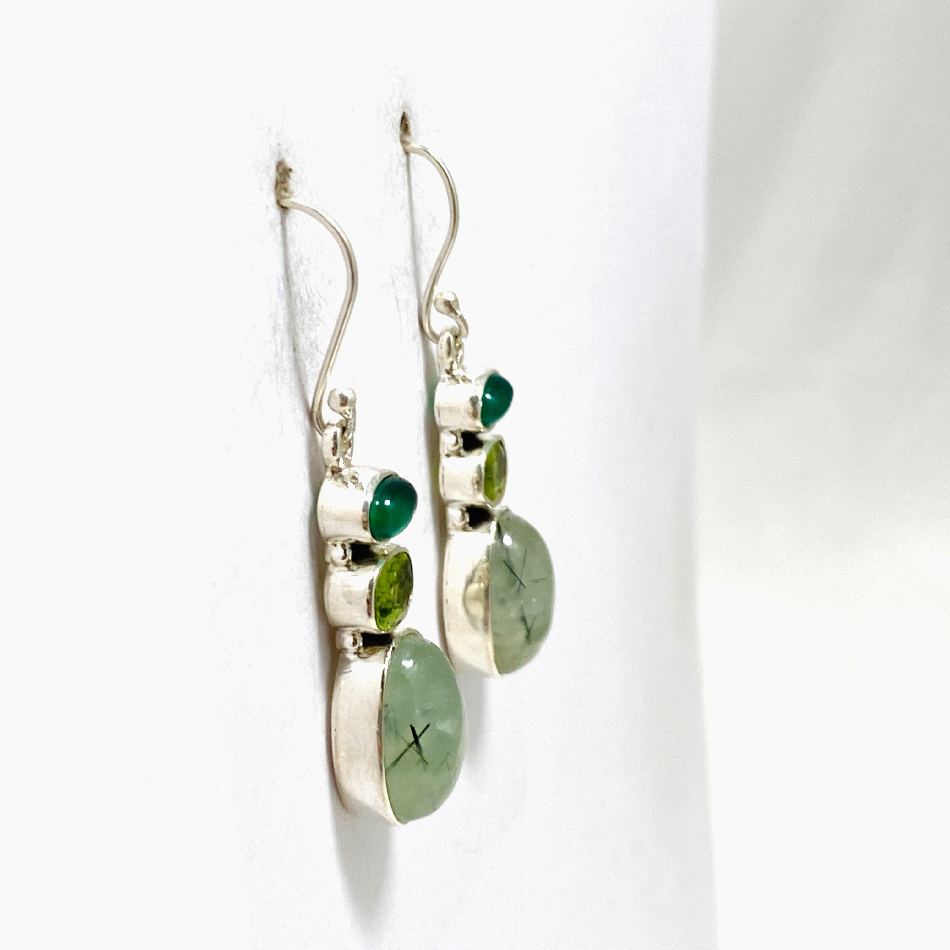 Natural Prehnite Peridot Green Chalcedony Multi-Stone Dangle Earrings for Women | Handmade Bohemian Jewelry | Perfect for Weddings, Parties & Special Occasions