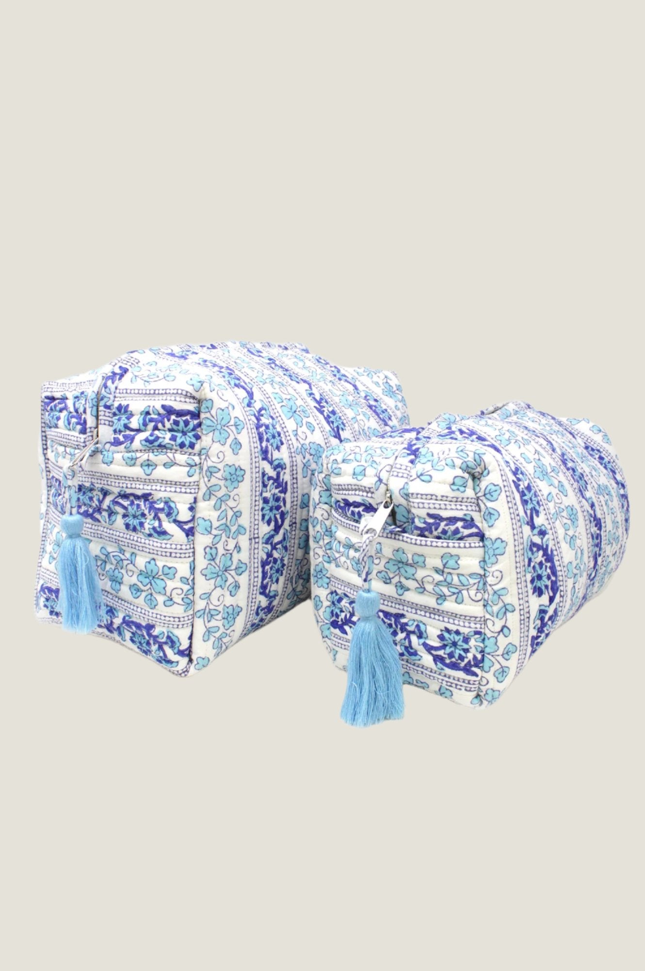 Large Waterproof Wash Bag with Linear Botanical Blue Print - Perfect for Travel, Gym & Toiletry Storage