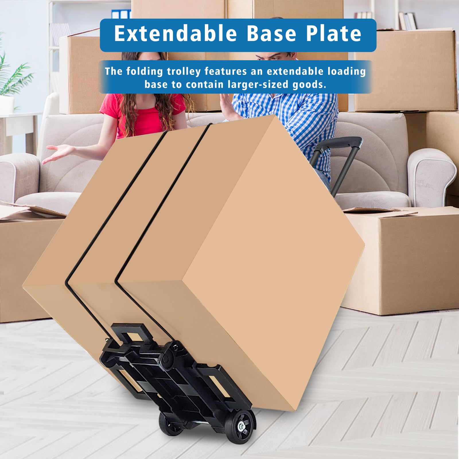 70 lbs Heavy Duty Folding Hand Truck Dolly with 2 Wheels - Compact Foldable Luggage Cart with Expandable Chassis, Converts to Backpack for Easy Storage - Perfect for Airport Travel, Office Moving, Grocery Shopping & Warehouse Use (Black Steel Frame)