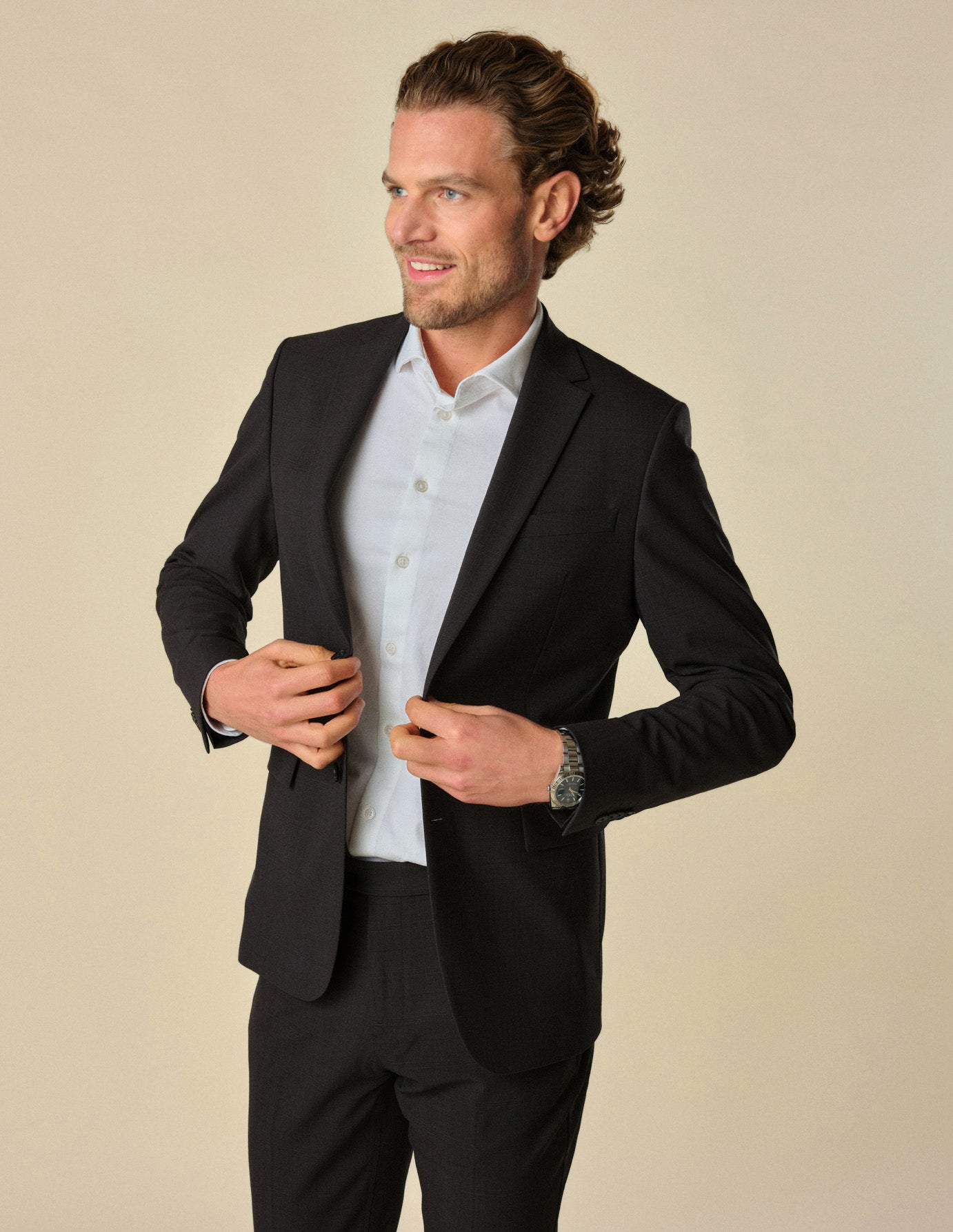 Essential Blazer Regular Black Check - Classic Men's Business Jacket for Office, Wedding & Formal Events