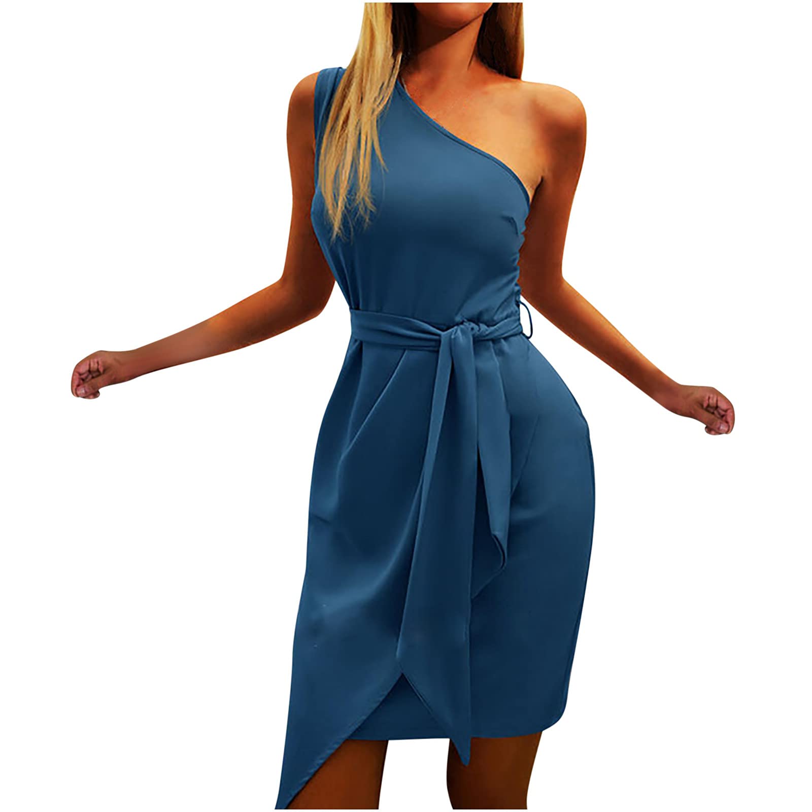 Sexy One Shoulder Bodycon Dress for Women - Sleeveless Bandage Cocktail Party Club Midi Dress - Perfect for Night Out, Date Night, and Special Occasions