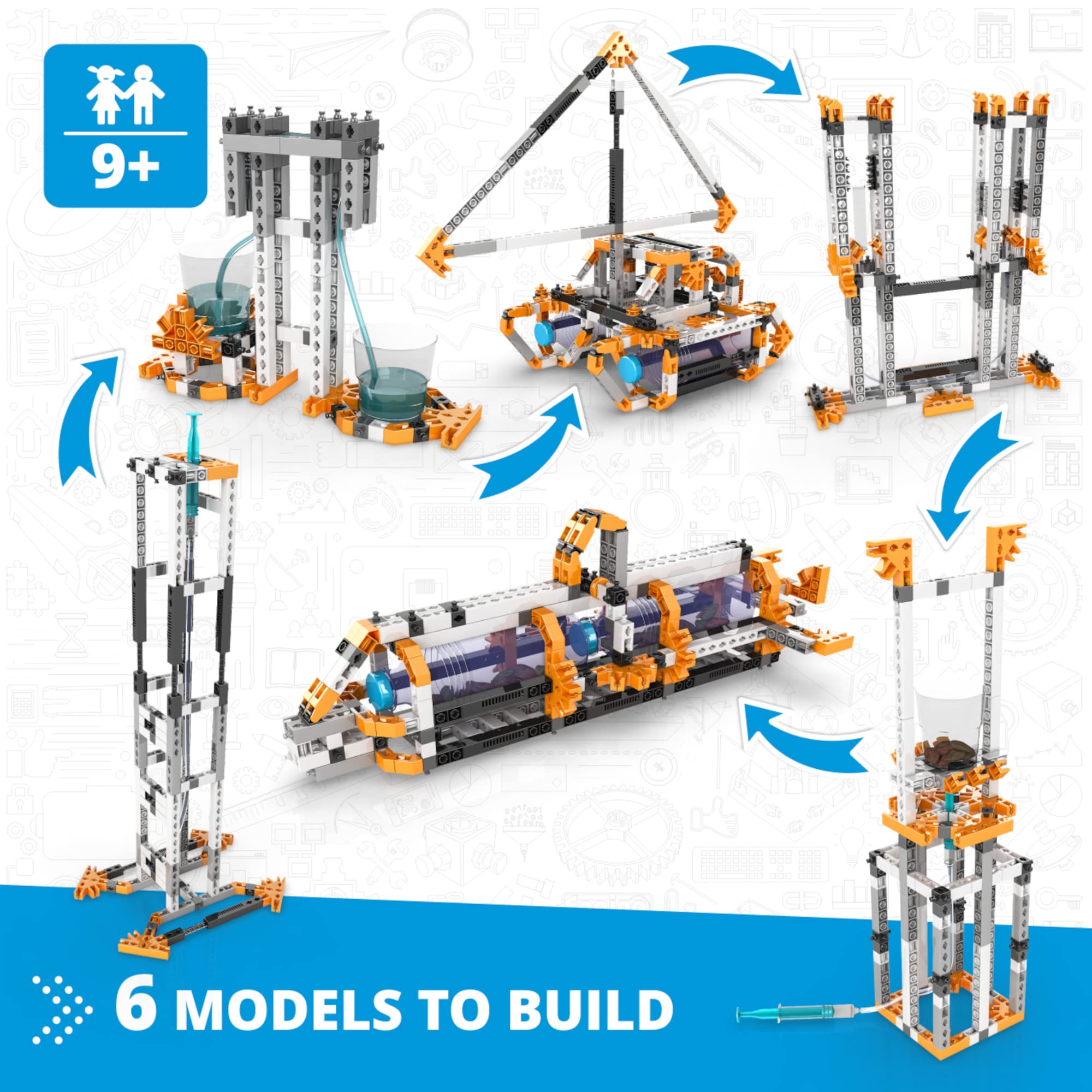 Engino STEM Toys for Kids Ages 9+ | Fluid Dynamics Science Kit with 6 Model Building Options | Educational Construction Playset for Boys & Girls | Hands-on Learning Activities & Experiments | Perfect for School Projects, Science Fairs & STEM Education