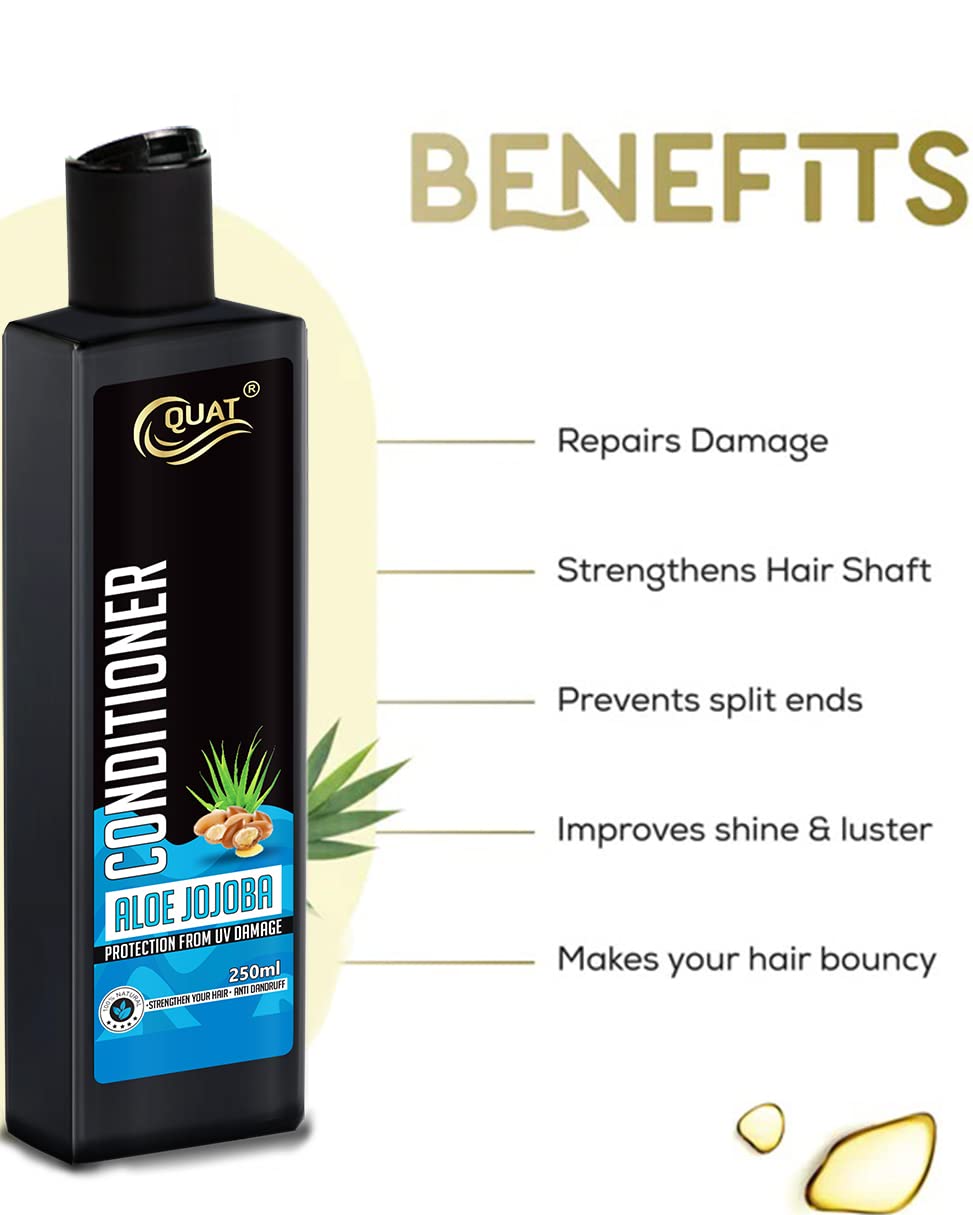 QUAT Aloe-Jojoba Hair Conditioner 250ml - Deep Nourishing Repair Treatment for Dry, Damaged & Long Hair - Adds Shine & Softness - Ideal for Daily Use at Home or Salon - Perfect for Revitalizing Lifeless Hair