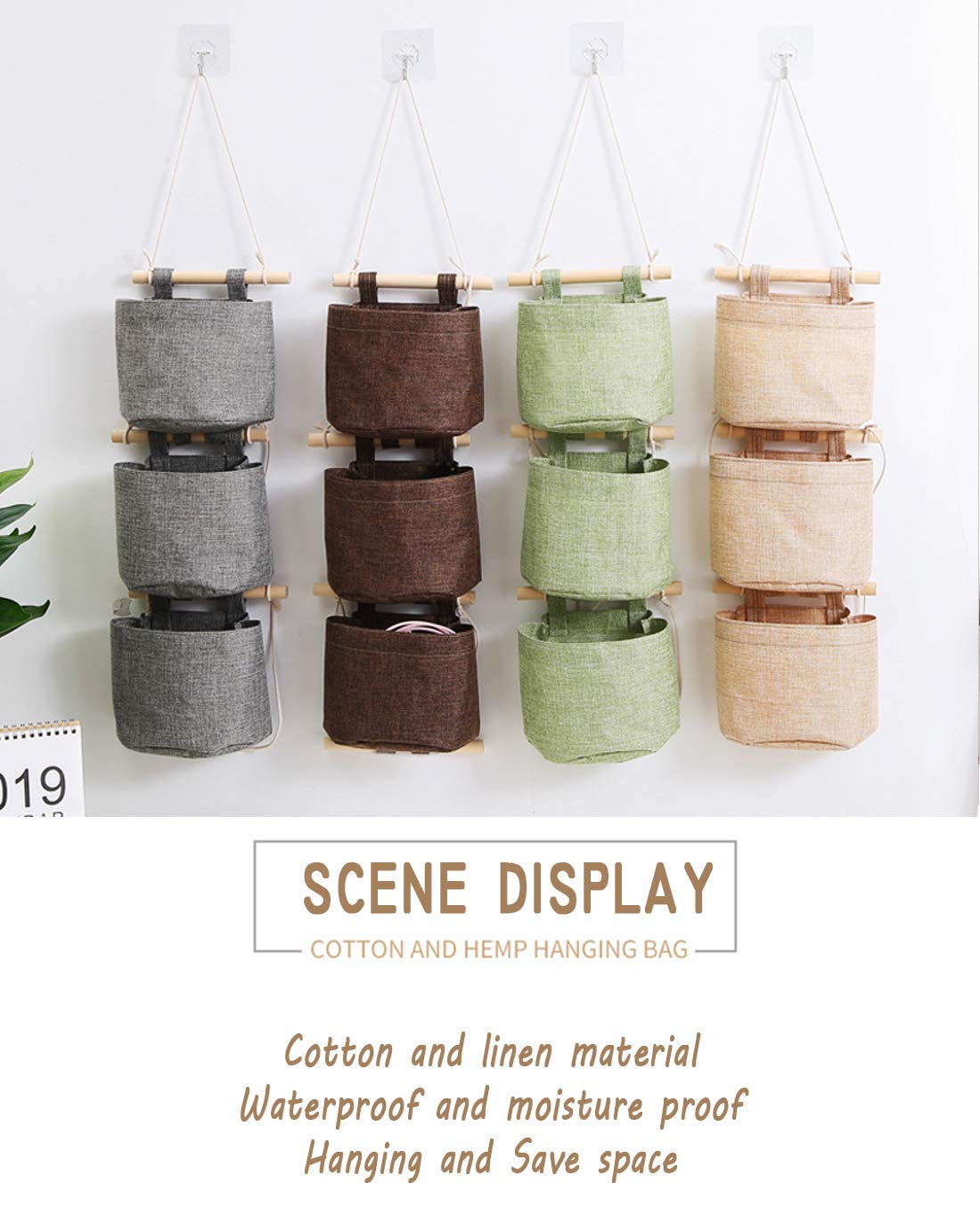 AARAINBOW 1 Pack Mini Cotton Linen Fabric Hanging Storage Organizer with 3 Pockets - Detachable, Foldable & Washable Closet Door Organizer for Bedroom, Bathroom & Small Spaces (Gray) - Perfect for Storing Accessories, Toiletries & Home Essentials