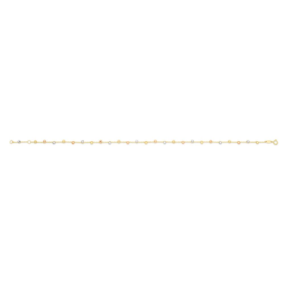 9ct Yellow Gold Ball Charms on 27cm Trace Link Anklet - Elegant Ankle Bracelet for Women, Perfect for Beach, Summer & Boho Style Outfits