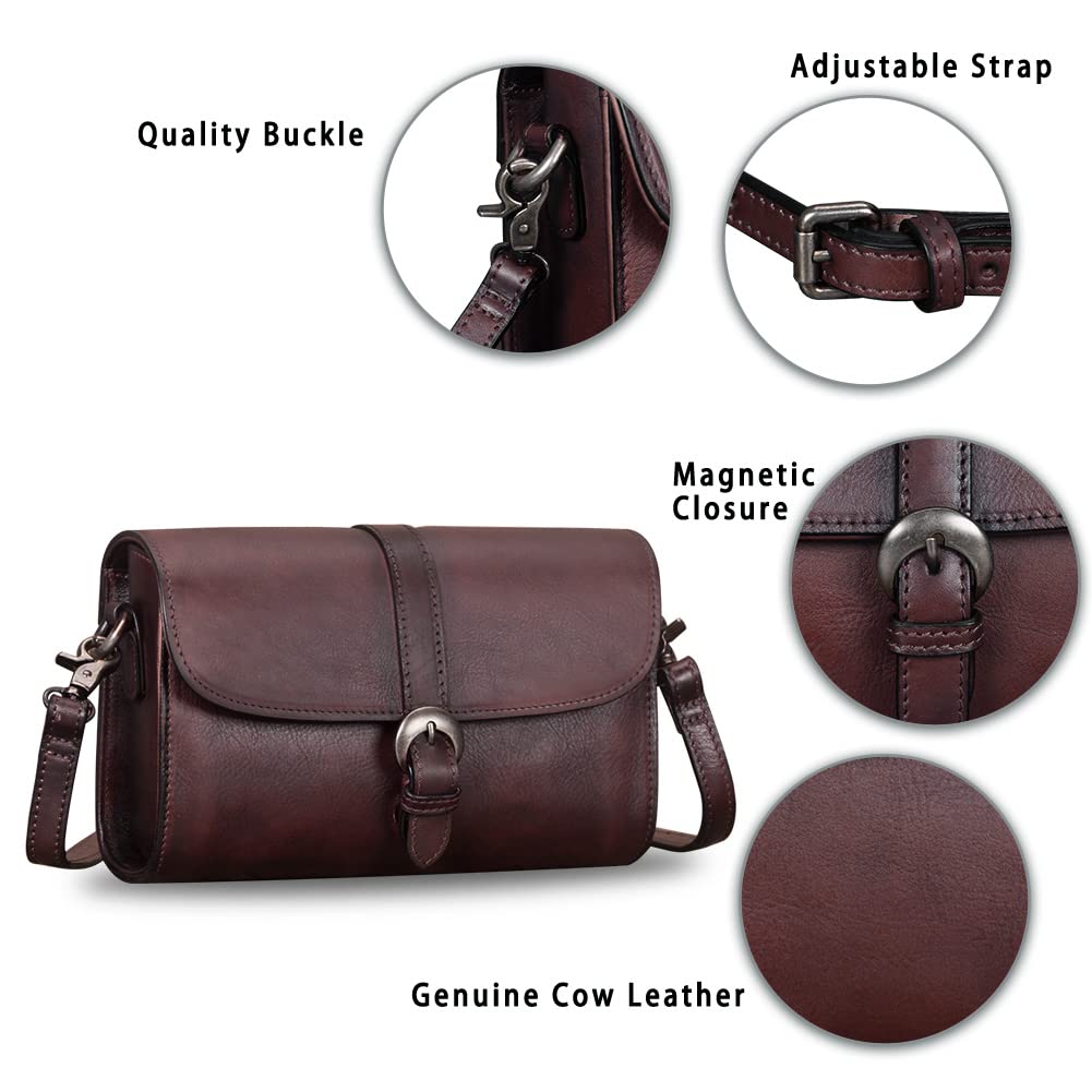 Genuine Leather Small Purses for Women - Vintage Real Leather Shoulder Bag Crossbody Purse Satchel with Adjustable Strap | Perfect for Everyday Use, Travel, and Special Occasions