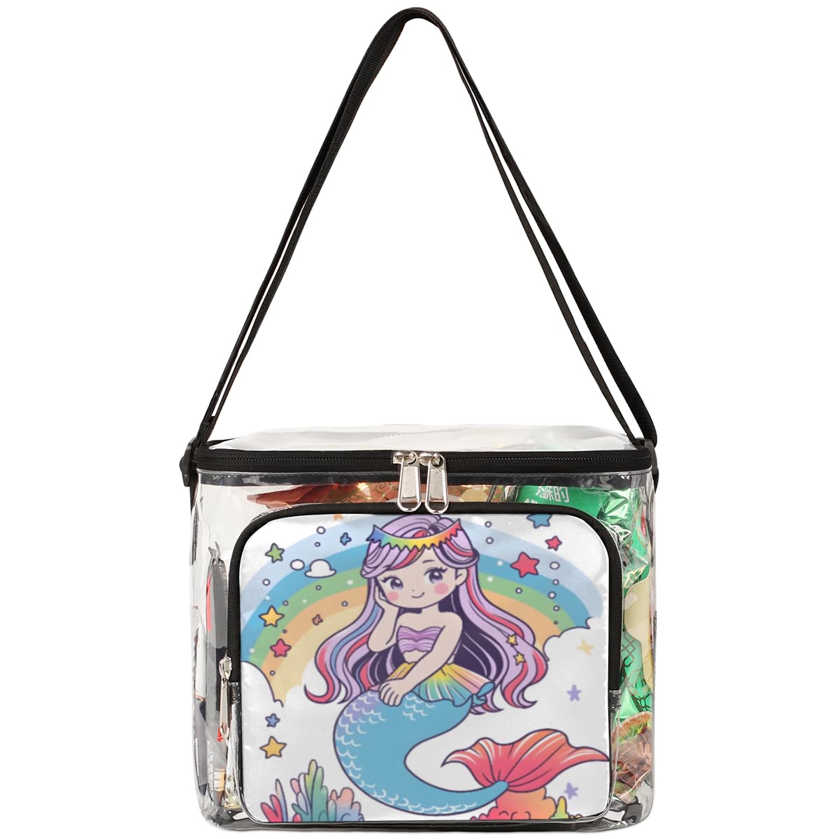 GzLeyigou Cute Mermaid Clear Tote Bag with Handles - Rainbow Underwater Themed Transparent Crossbody Shoulder Bag for Lunch, Beach, Travel, Picnic, Concerts & Sports Events - Stadium Approved Clear Purse for Women & Girls | Perfect for Outdoor Activities, Music Festivals & Theme Parks