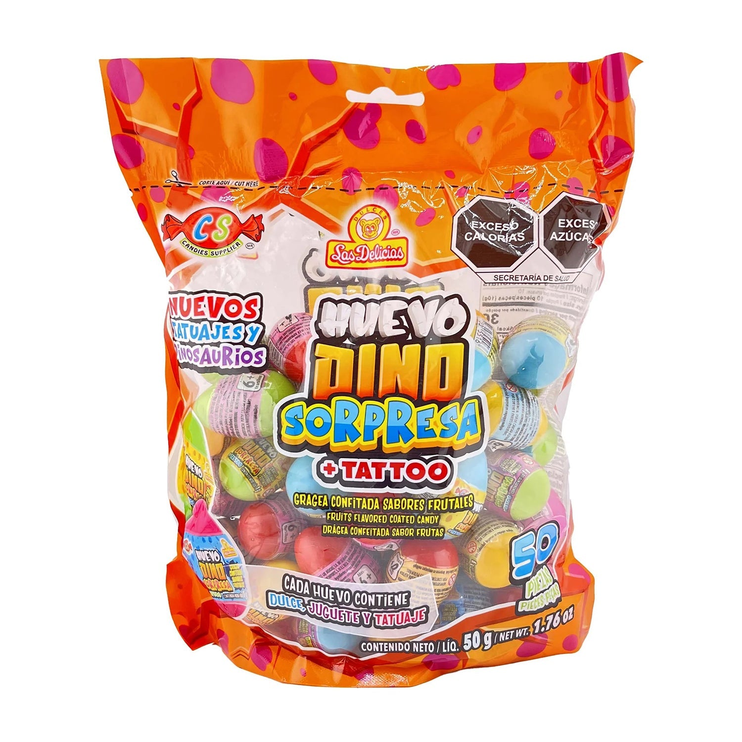 Las Delicias Dino Egg Candy | 50 Count Bag | Fun Dinosaur-Themed Treats for Kids' Parties, Halloween & School Snacks