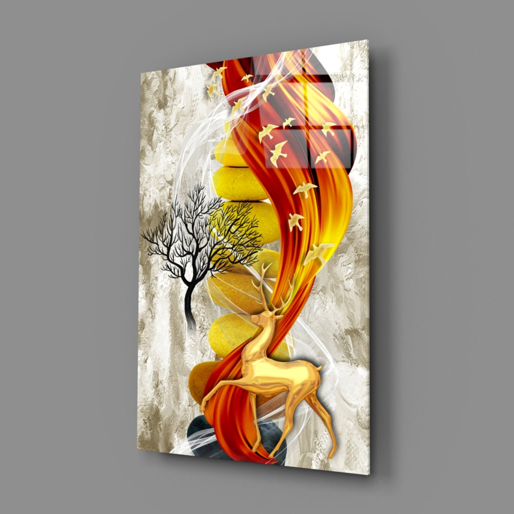 Golden Deer Illustration Wall Art - Elegant Home Decor for Living Room, Bedroom & Office - Perfect Gift for Nature Lovers