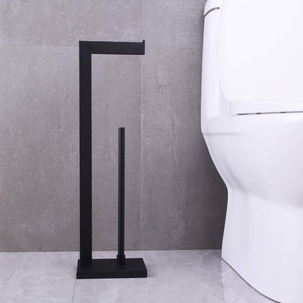 BEIGEEWY Free Standing Toilet Paper Holder - SUS 304 Stainless Steel Bathroom Tissue Roll Holder - Matte Black Finish - Durable & Rustproof - Perfect for Bathroom, Kitchen, RV, and Office Use