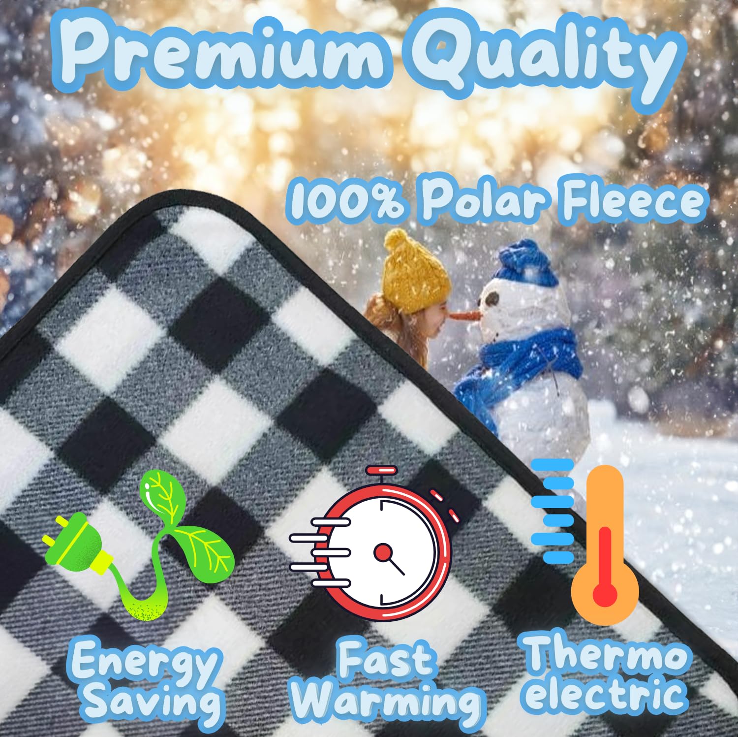 VaygWay 12V Car Seat Heater Pad - Universal Size Winter Warming Mat for Cars, SUVs, Trucks & Vans - Black & White Plaid Design - 1 Pack - Perfect for Cold Weather Commuting & Road Trips