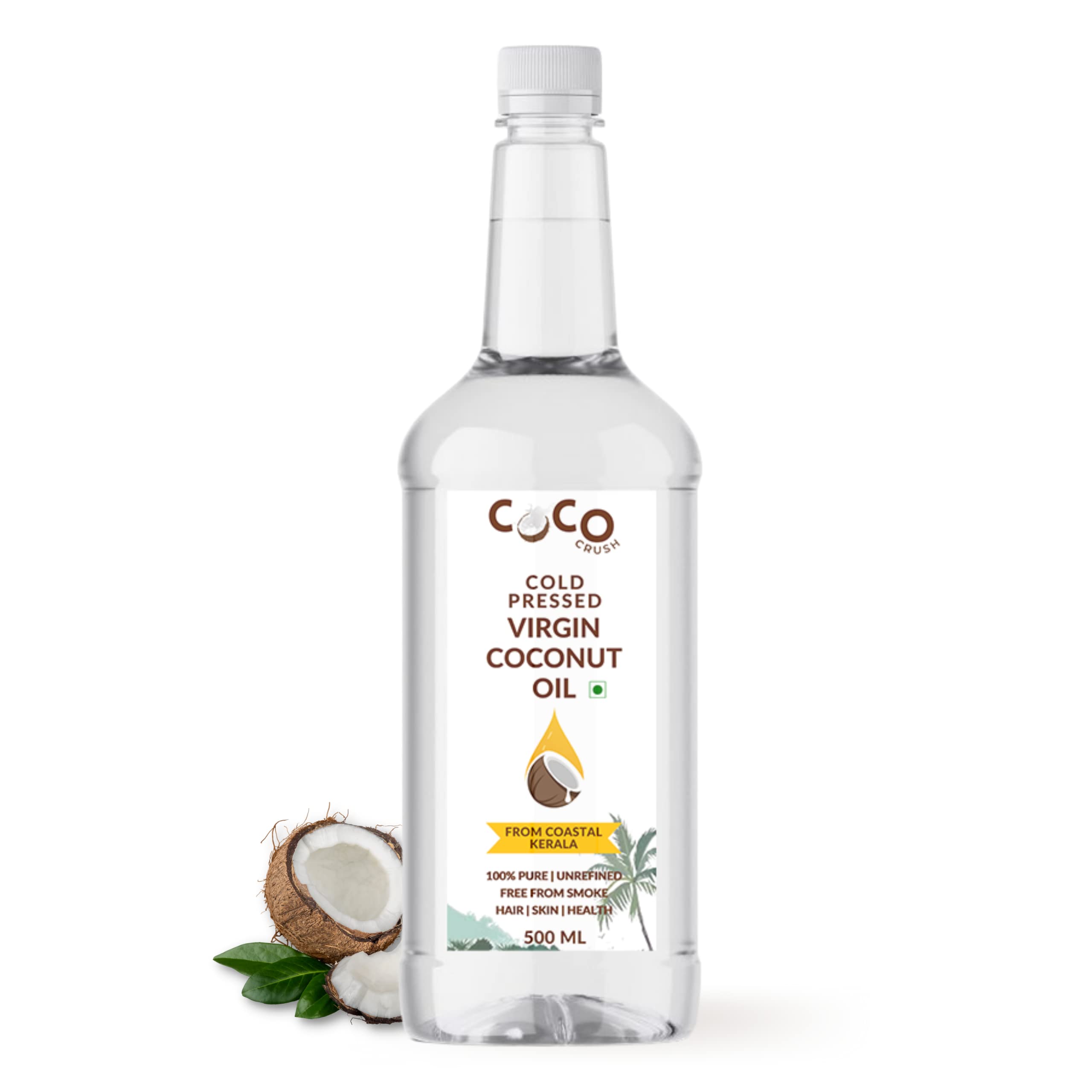 Organic Cold Pressed Virgin Coconut Oil for Hair - 100% Pure & Natural Hair Treatment | Nourishing, Moisturizing & Strengthening Hair Oil for All Hair Types | Perfect for Dry Hair, Scalp Massage & DIY Hair Masks (16.9oz/500ml)