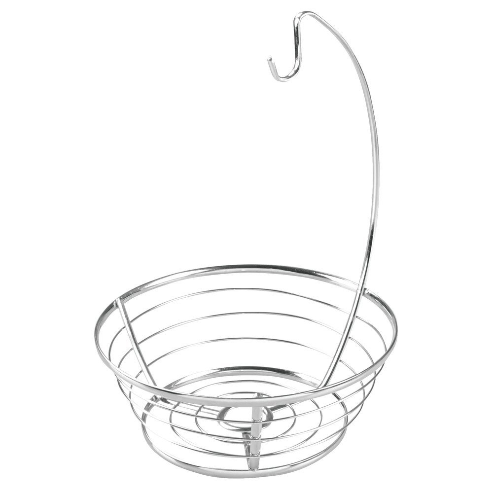 InterDesign Axis Fruit Basket with Banana Hanger - Chrome Finish Countertop Organizer for Kitchen, Dining Room, or Office | Fresh Fruit Display & Storage Solution