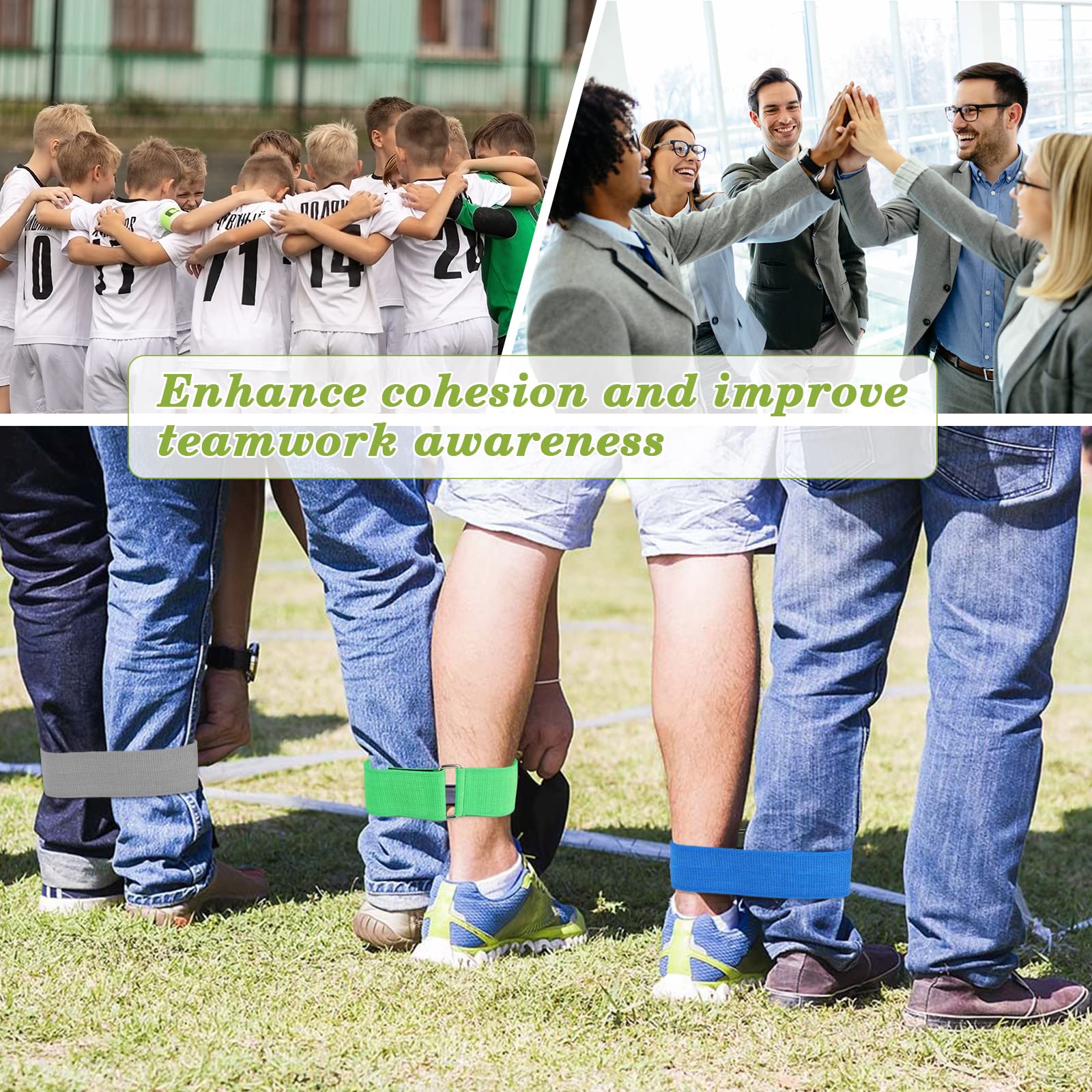 12 Pcs 3 Legged Race Bands - Strong Elastic Ties for Kids & Adults Outdoor Games - Perfect for Team Building, Birthday Parties, Field Day, Carnival & Family Yard Activities