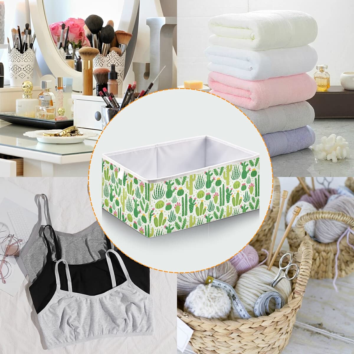 Collapsible Cactus Cube Storage Bin - 11x11x11 Inch Waterproof Toy Organizer Basket for Kids Nursery, Closet, Playroom, Office & Bookshelf - Perfect for Home Organization & Toy Storage