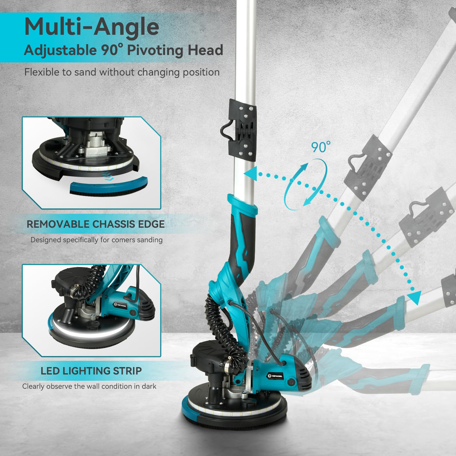 1050W Electric Drywall Sander with Vacuum Dust Collector - 6 Speed 2100RPM, 18 Sanding Discs, Extendable Pole & LED Lights for Smooth Wall Finishing - Perfect for Home Renovation, Drywall Repair and Professional Construction Projects