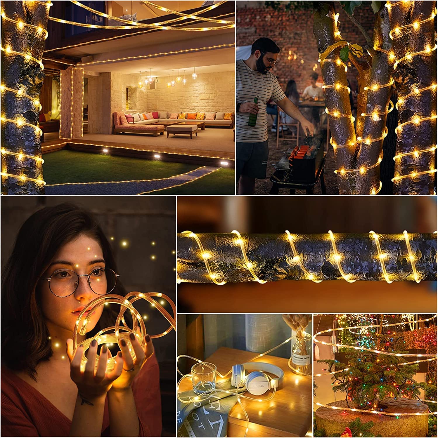 200 LED Waterproof Outdoor Rope Lights - 66Ft Warm White Flexible String Lights for Patio, Pool, Bedroom, Living Room, Landscape & Christmas Tree Decorations - Perfect for Parties, Weddings and Holiday Lighting