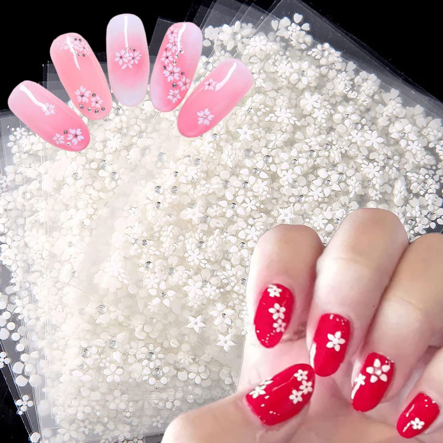 3D Floral Nail Art Stickers - White Holographic Flower Vine Leaf Self-Adhesive Nail Decals for Women & Girls | DIY Manicure Decorations | Perfect for Parties, Weddings, and Everyday Nail Art
