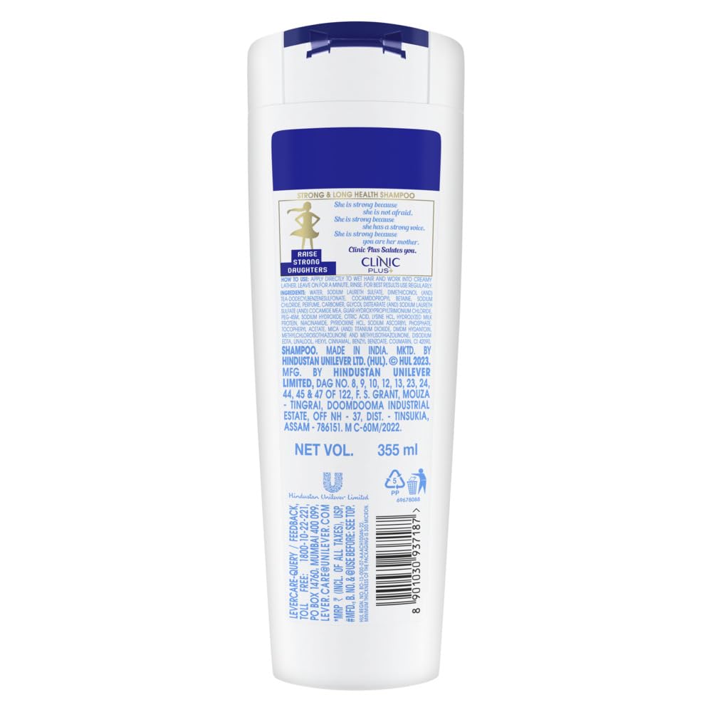 Clinic Plus Strong & Long Hair Growth Shampoo 12oz (355ml) with Milk Proteins & Multivitamins - Strengthening Shampoo for Healthy, Long Hair - Perfect for Daily Hair Care & Scalp Nourishment