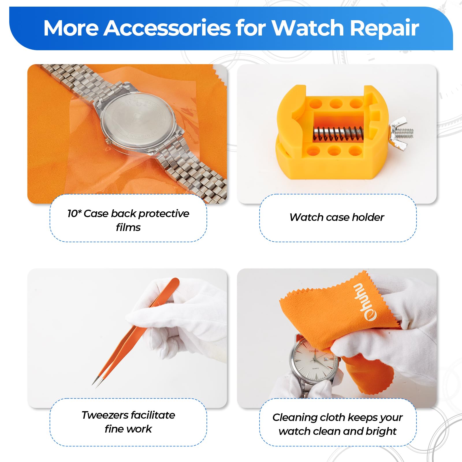 Ohuhu Professional 27-Piece Watch Press Set - Upgraded Watch Case Back Press, Remover & Closer Tool with 12 Dies, Tweezers, Protective Films & Cleaning Cloth - Perfect for Watch Repair & Maintenance at Home or Workshop