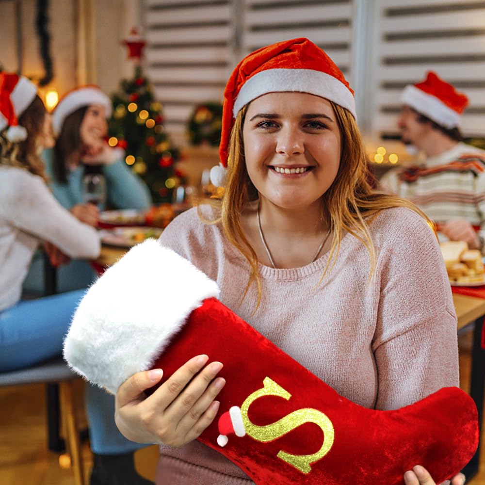 Personalized 20 Inch Red Velvet Christmas Stocking with White Plush Cuff - Monogrammed Family Initial Letter S Stocking for Fireplace, Xmas Tree & Holiday Decorations | Perfect for Family Gatherings, Gift Exchanges & Festive Home Decor