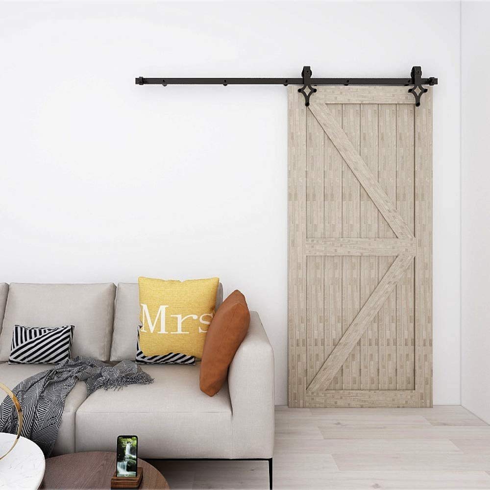 Heavy Duty 7 FT Sliding Barn Door Hardware Kit with Floor Guide - Modern Style Supports Up to 330 lbs - 7 Feet x 1.875 Inch Thick - Perfect for Bedroom, Closet & Farmhouse Interior Design