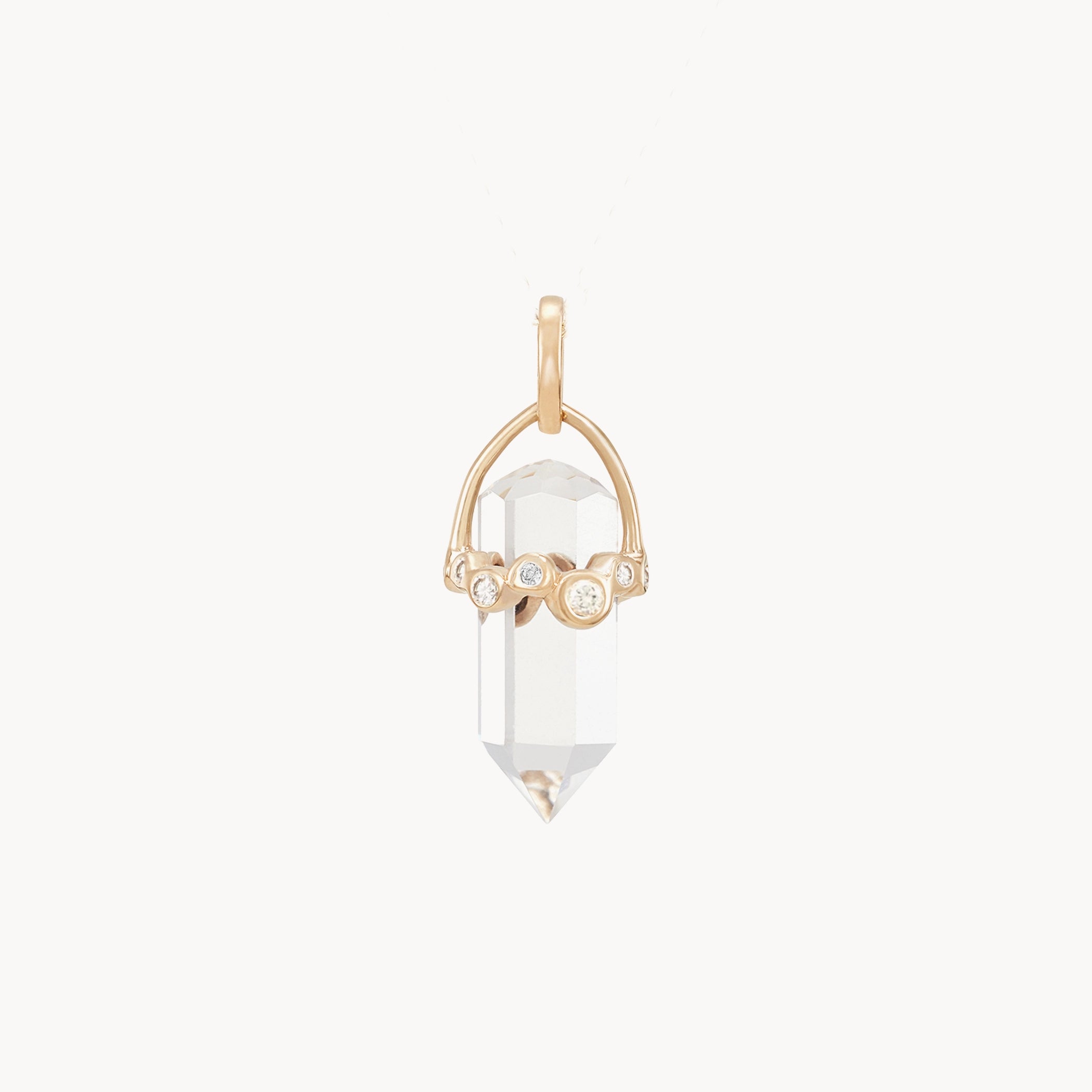 Moonlit Journey Quartz Amulet with Diamonds – 10K Yellow Gold, Clear Quartz & Diamond Pendant for Women – Perfect for Spiritual Healing, Meditation & Elegant Jewelry Gifts