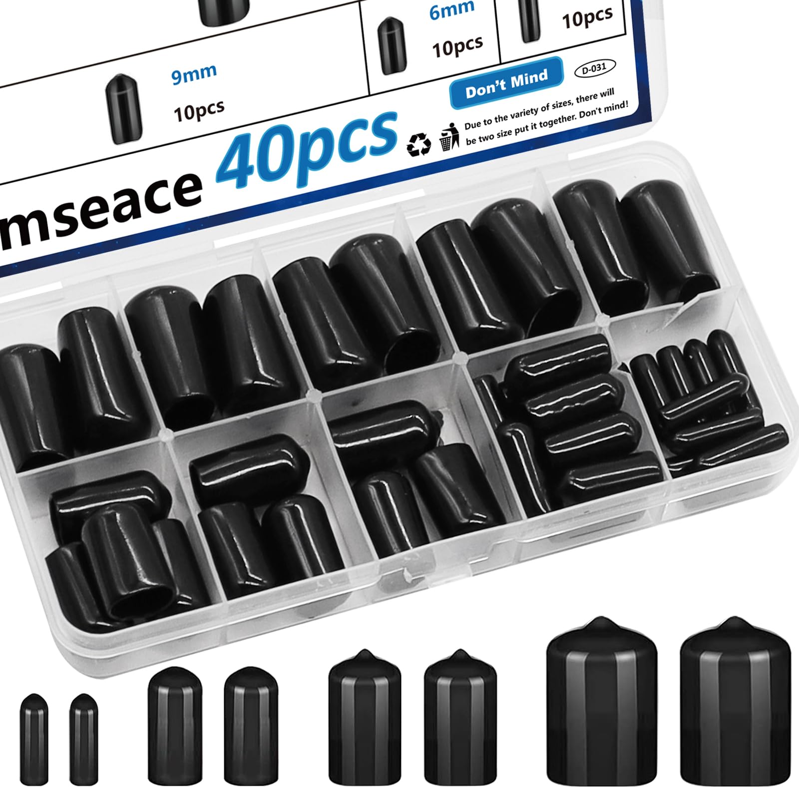 40pcs Black Vinyl Rubber End Caps - 4 Sizes (1/8