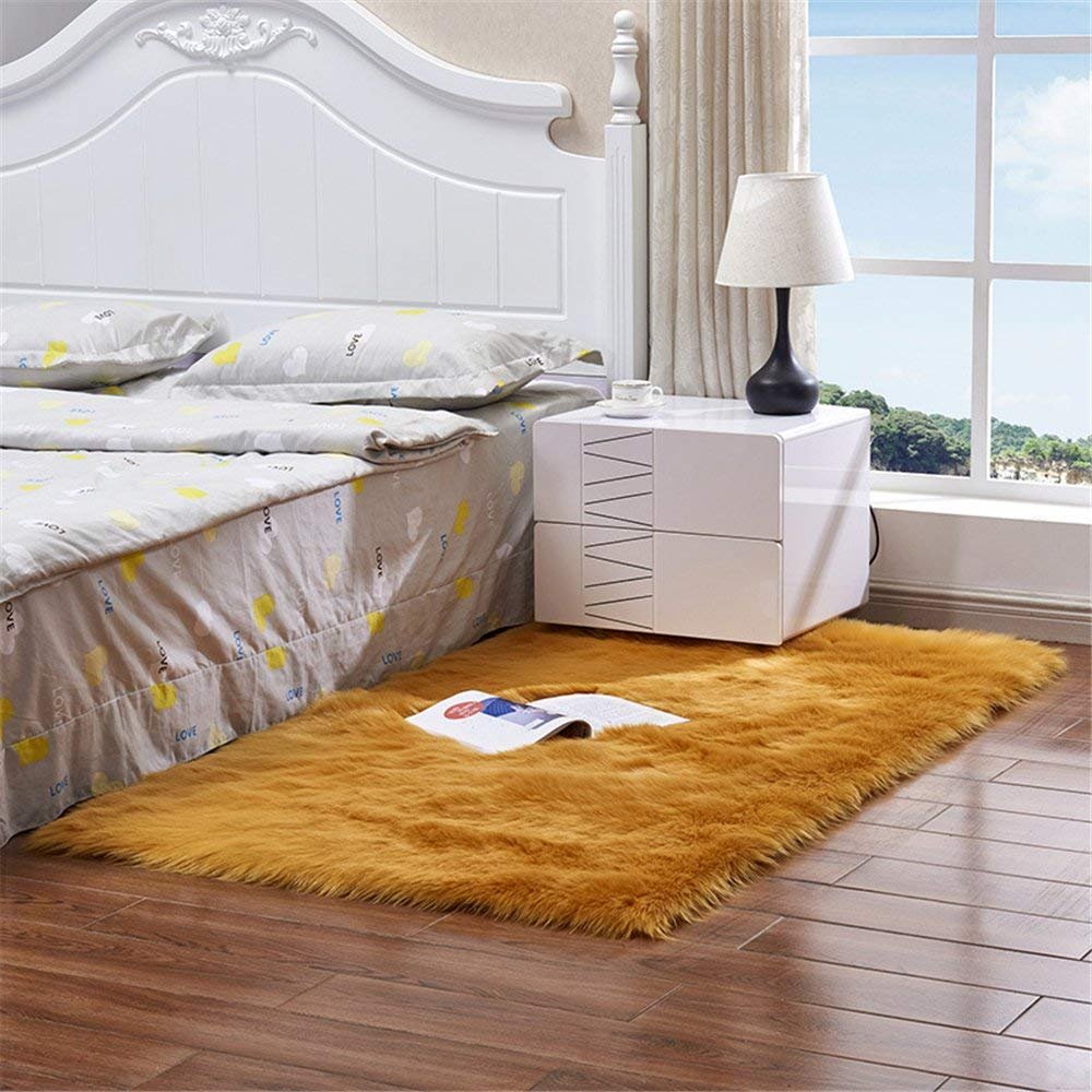 Luxury Faux Sheepskin Area Rug - Soft Plush Faux Fur Rug for Bedroom, Living Room, Sofa & Floor - Warm Chair Cover Seat Pad - Orange Home Decor for Cozy Winter Nights