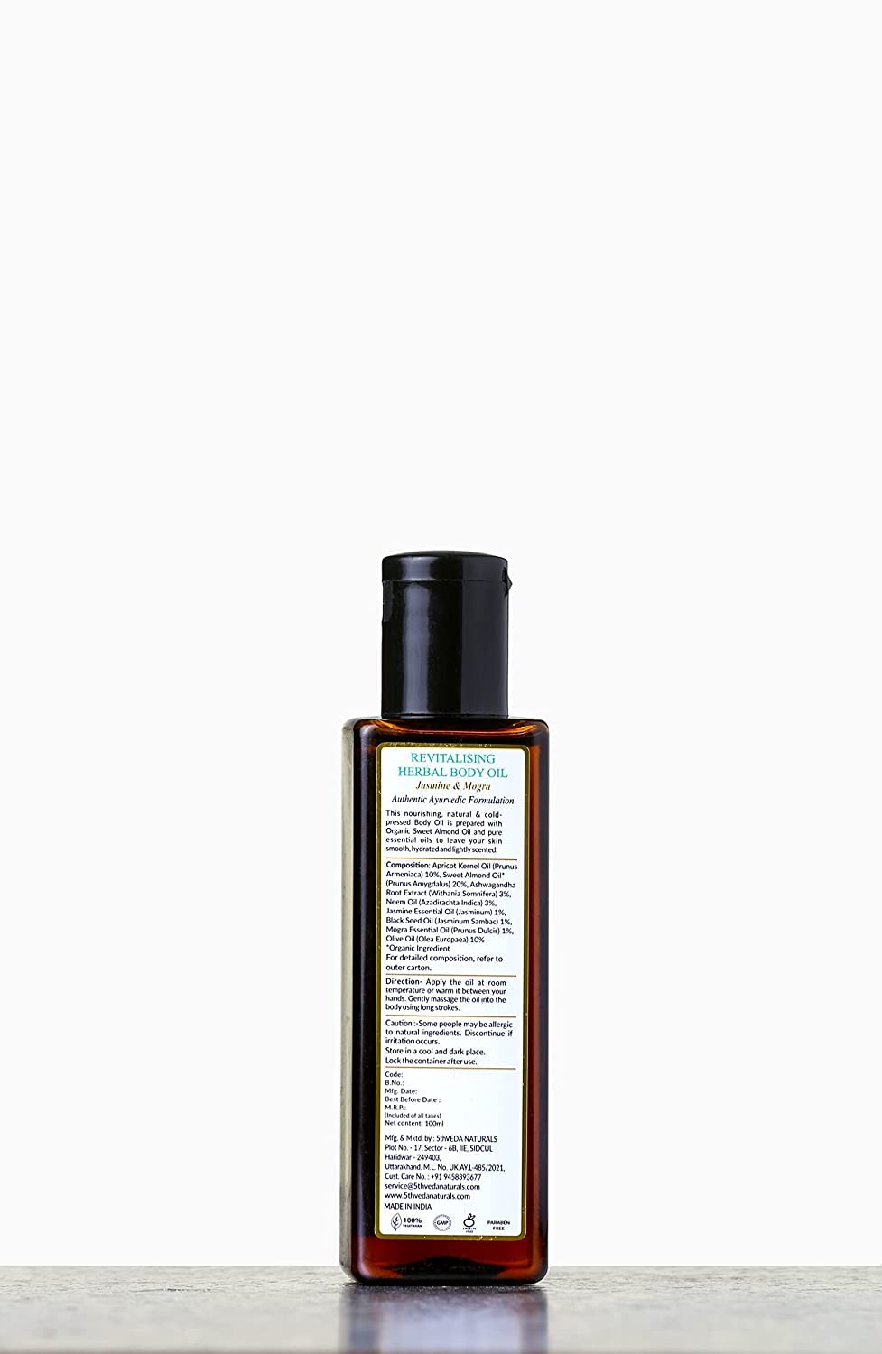 5thVEDA Naturals Revitalizing Herbal Body Oil - Vitamin Enriched, Deep Nourishing with Jasmine & Mogra Fragrance (100ml) | Perfect for Dry Skin Care, Massage Therapy & Aromatherapy Relaxation