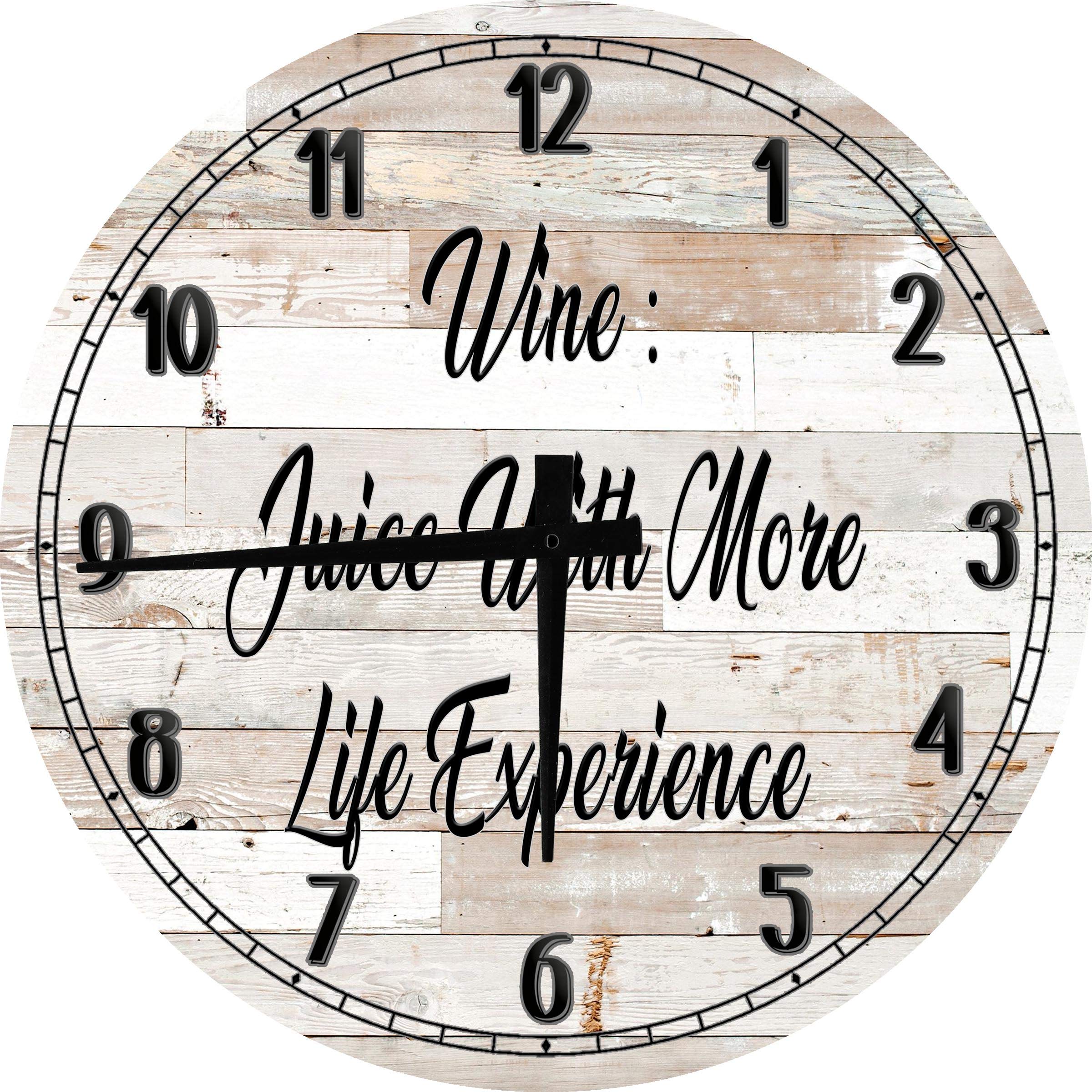 12 Inch White Wooden Wall Clock - Wine & Juice Themed Round Decor for Home, Kitchen, Bar | Perfect for Dining Room, Living Room & Gift Giving