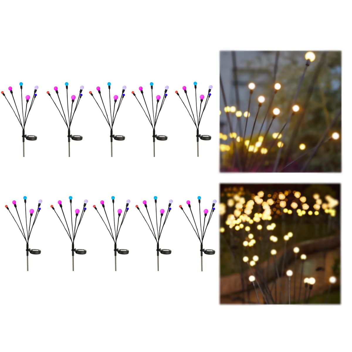 URMONA 10 Pack Solar Powered Firefly Lights Outdoor - Waterproof Solar Garden Lights with 8 Lighting Modes, Warm White Decorative Starburst Swaying Lights for Yard, Patio, Pathway and Landscape Lighting