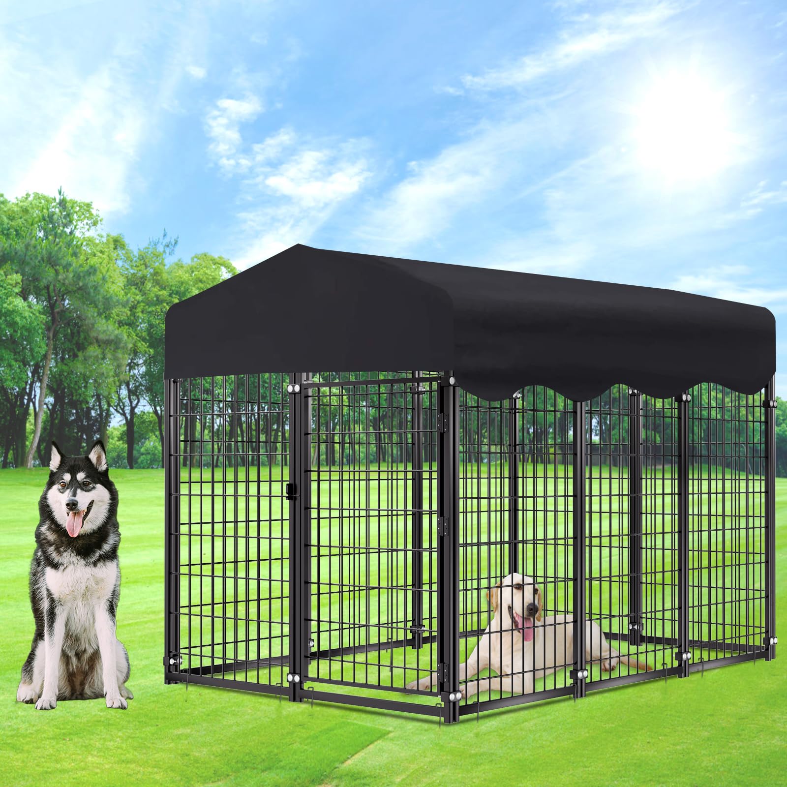 6.2x4x4.5Ft Heavy Duty Outdoor Dog Kennel for Large Dogs - Welded Steel Wire Dog Cage with UV-Resistant Waterproof Roof Cover - Durable Pet Enclosure for Backyard, Garden & Patio Use