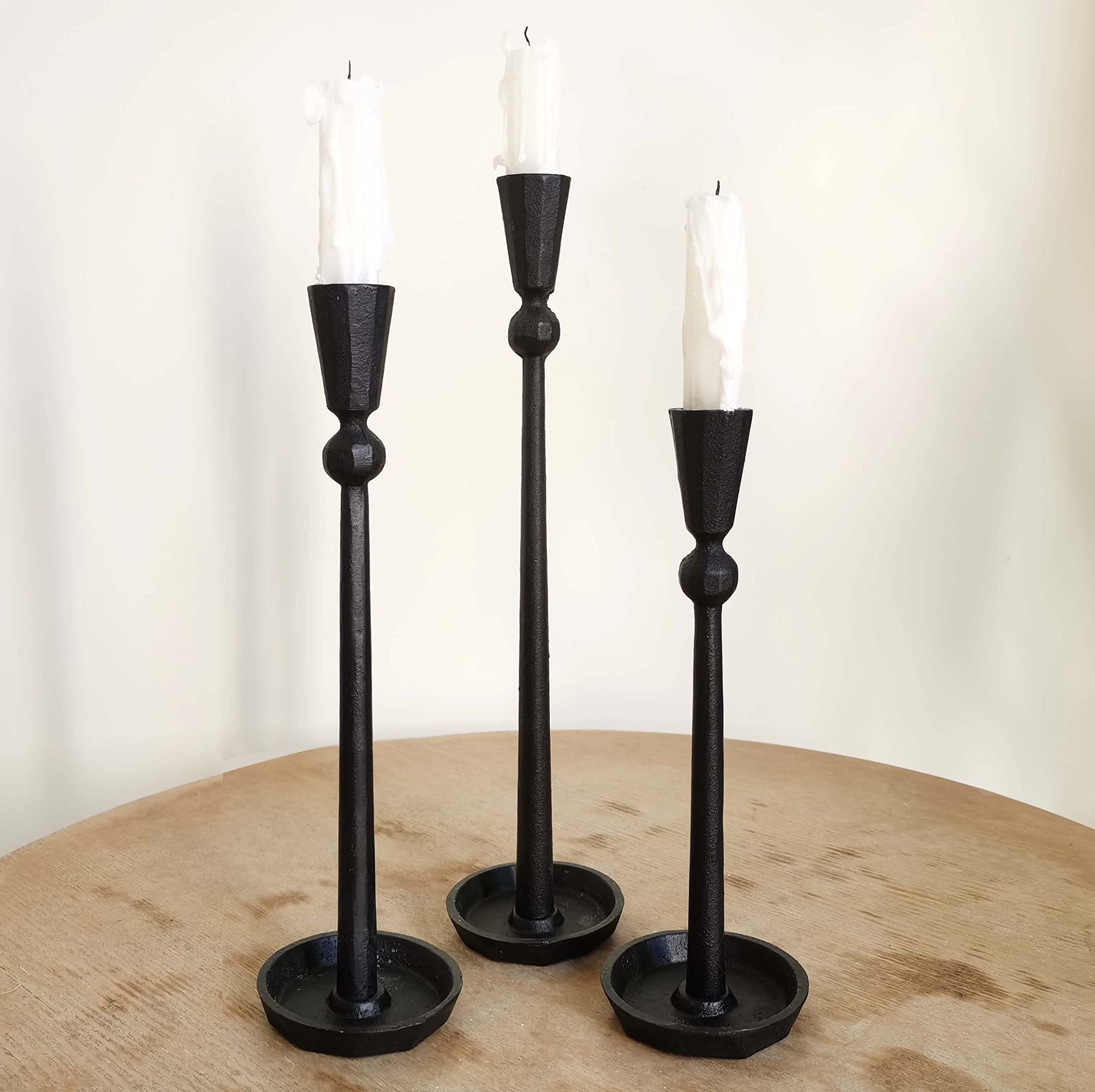 Iron Taper Candle Holder Set of 3 - Elegant Black Candle Stand for Wedding, Dining Table, Party Decor - Perfect for Romantic Dinners, Centerpieces, and Home Decoration